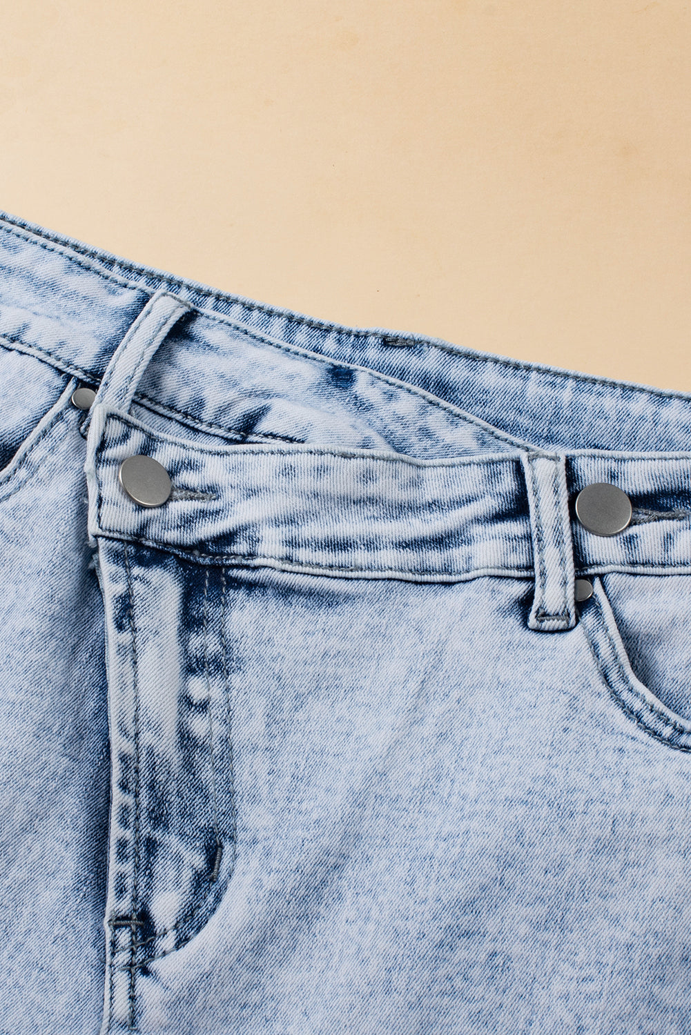 Light Blue Acid Wash Crossed Raw Edge Denim Shorts-Bottoms/Denim Shorts-[Adult]-[Female]-2022 Online Blue Zone Planet