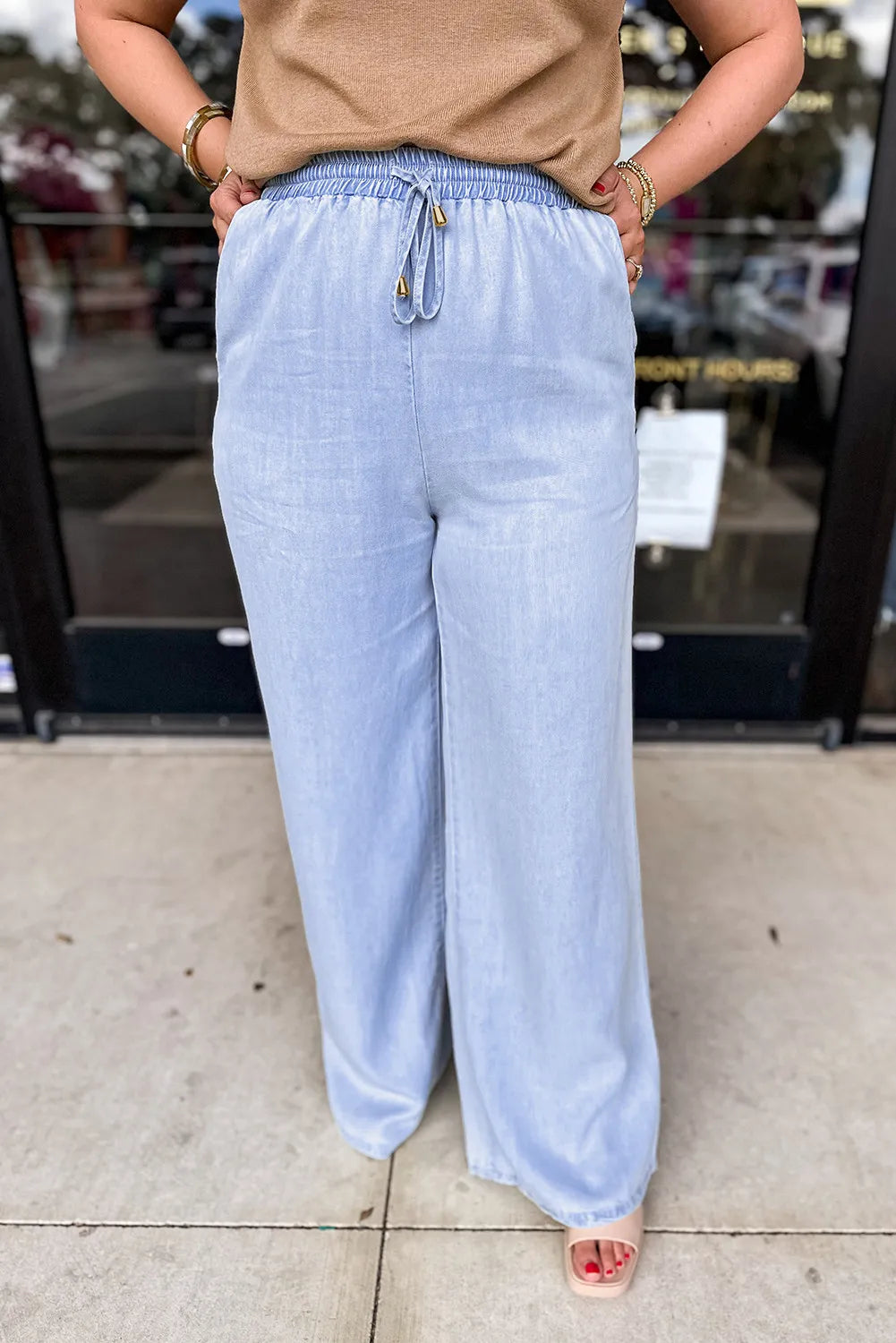 Plus Size Drawstring Wide Leg Jeans-BOTTOMS SIZES SMALL MEDIUM LARGE-[Adult]-[Female]-Light Blue-1XL-2022 Online Blue Zone Planet