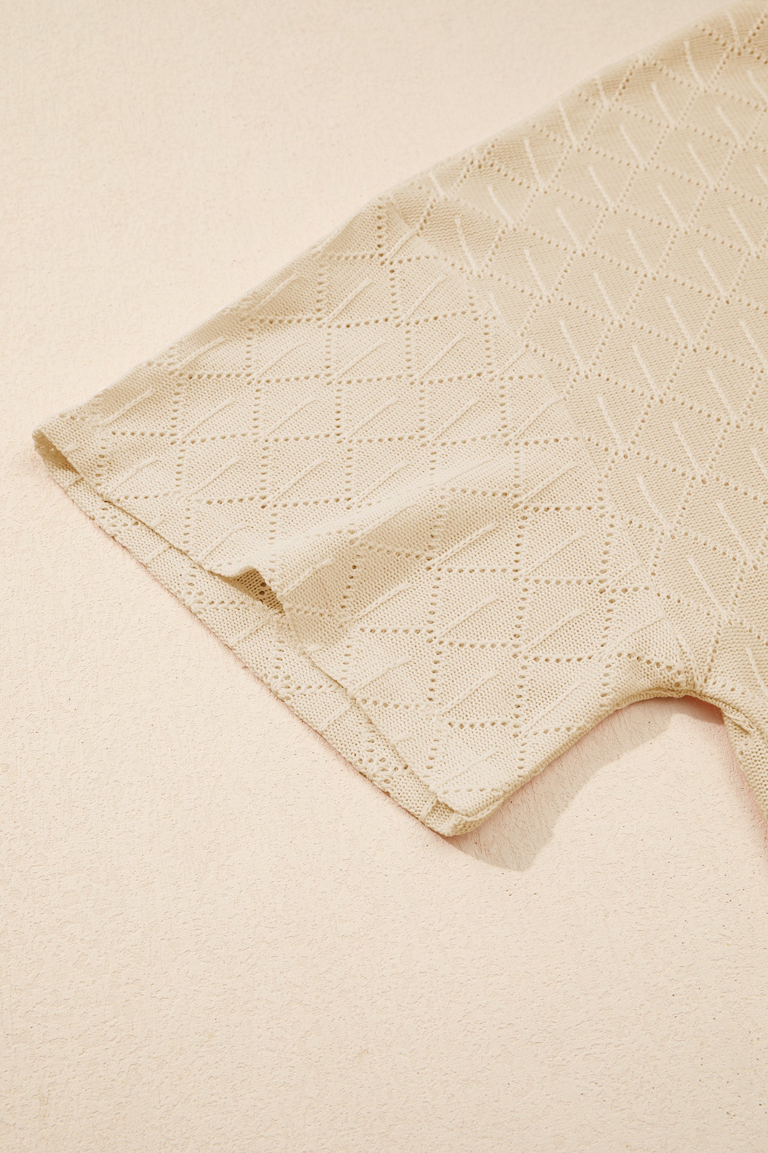 Golden Fleece Pointelle Rhombus Knit Plus Size V Neck Loose Top-Plus Size/Plus Size Tops/Plus Size Tops & Tees-[Adult]-[Female]-2022 Online Blue Zone Planet