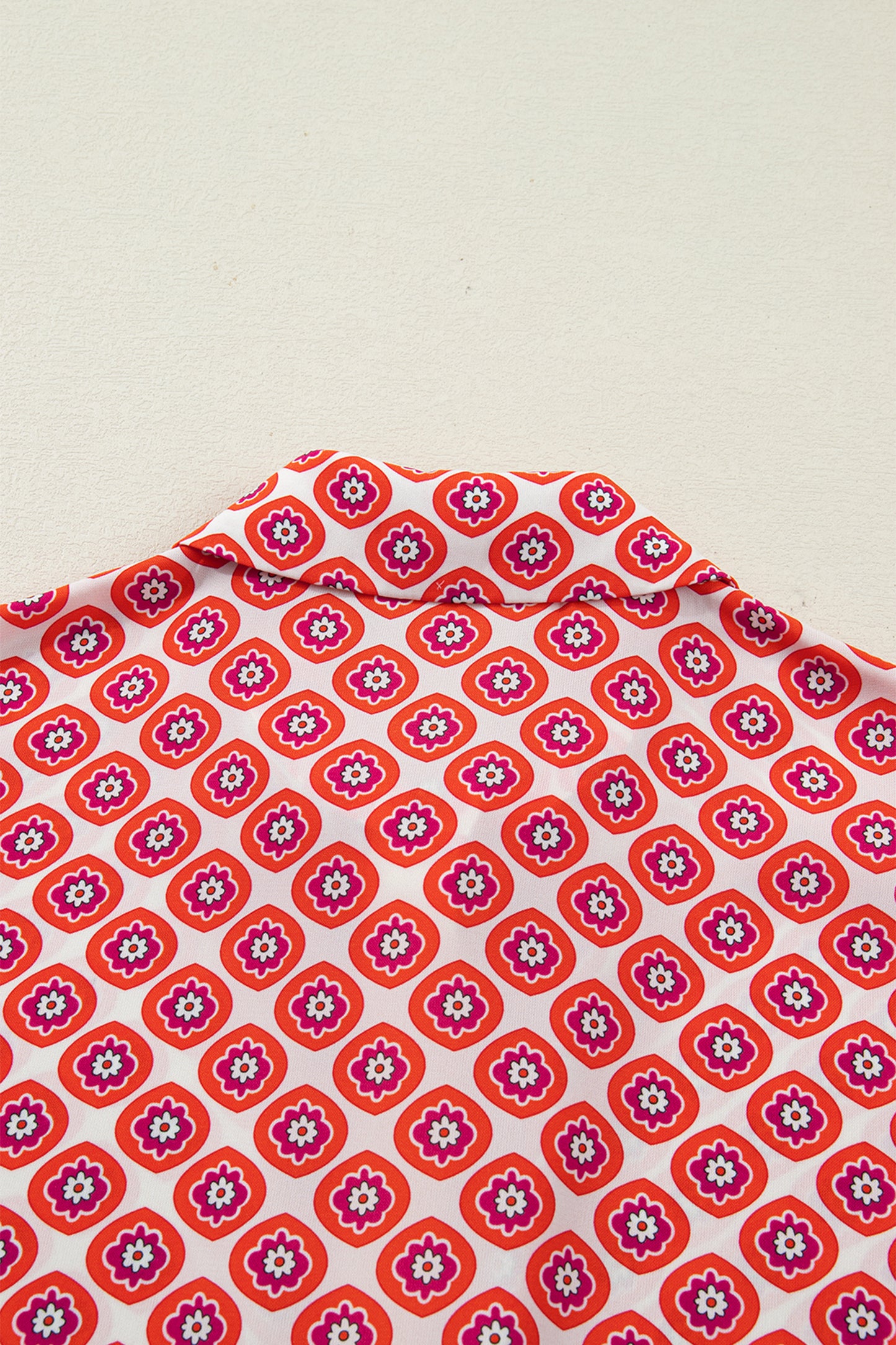 Orange Geometric Floral Print Color Block Trim Button Front Ruffle Hem Dress-TOPS / DRESSES-[Adult]-[Female]-2022 Online Blue Zone Planet
