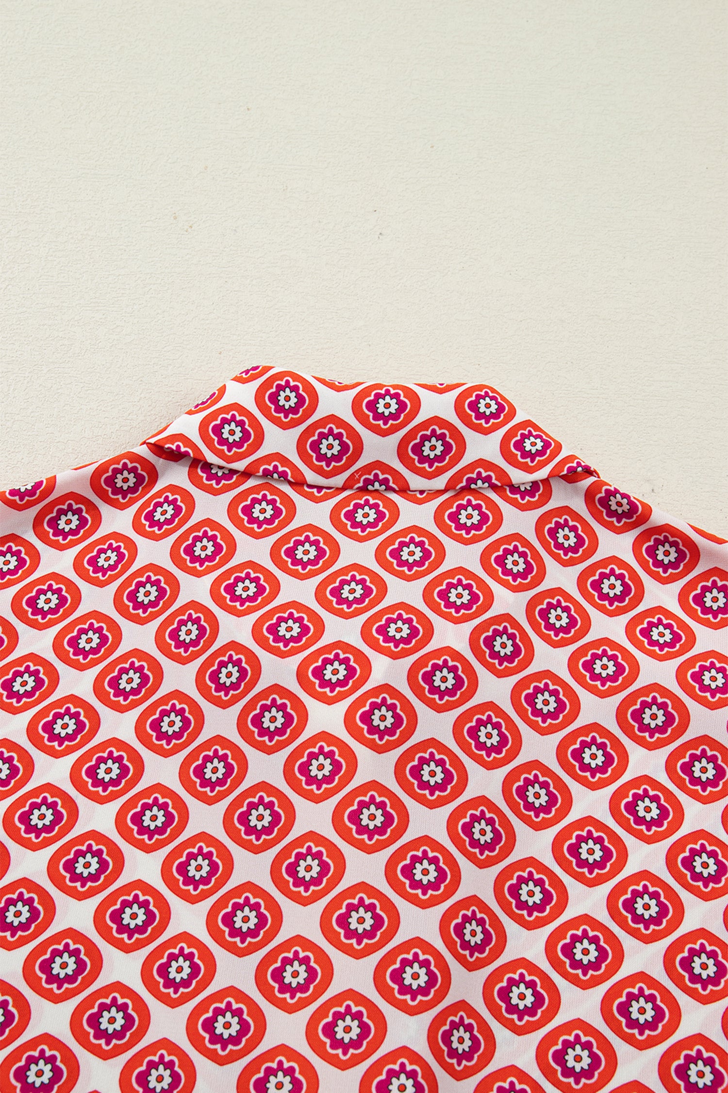 Orange Geometric Floral Print Color Block Trim Button Front Ruffle Hem Dress-TOPS / DRESSES-[Adult]-[Female]-2022 Online Blue Zone Planet