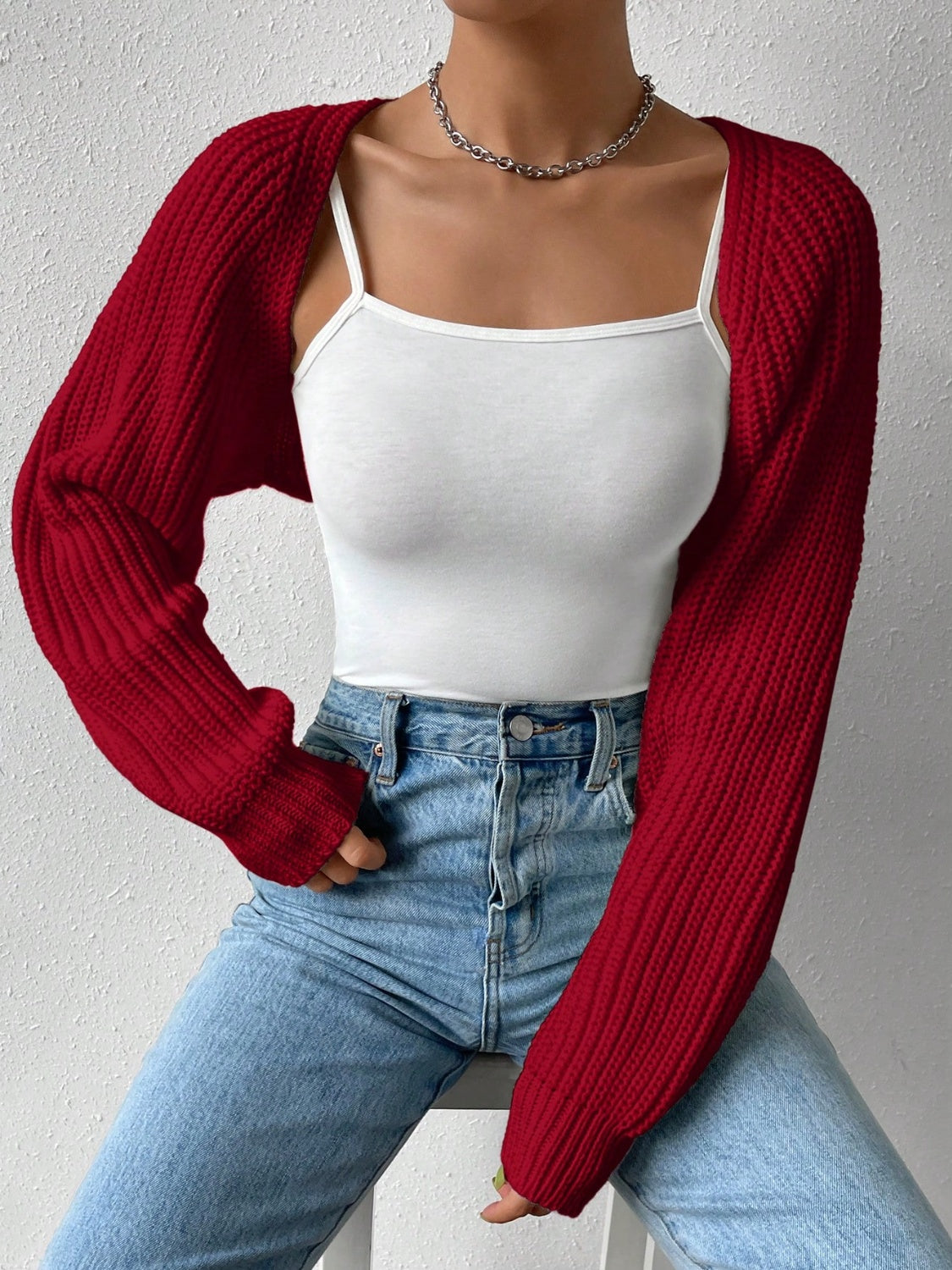 Honey Open Front Long Sleeve Cropped Cardigan-TOPS / DRESSES-[Adult]-[Female]-Burgundy-S-2022 Online Blue Zone Planet