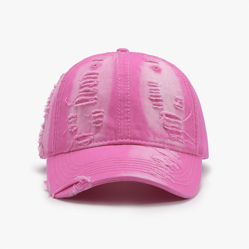 Distressed Adjustable Cotton Baseball Cap-BASEBALL HATS-[Adult]-[Female]-Hot Pink-One Size-2022 Online Blue Zone Planet