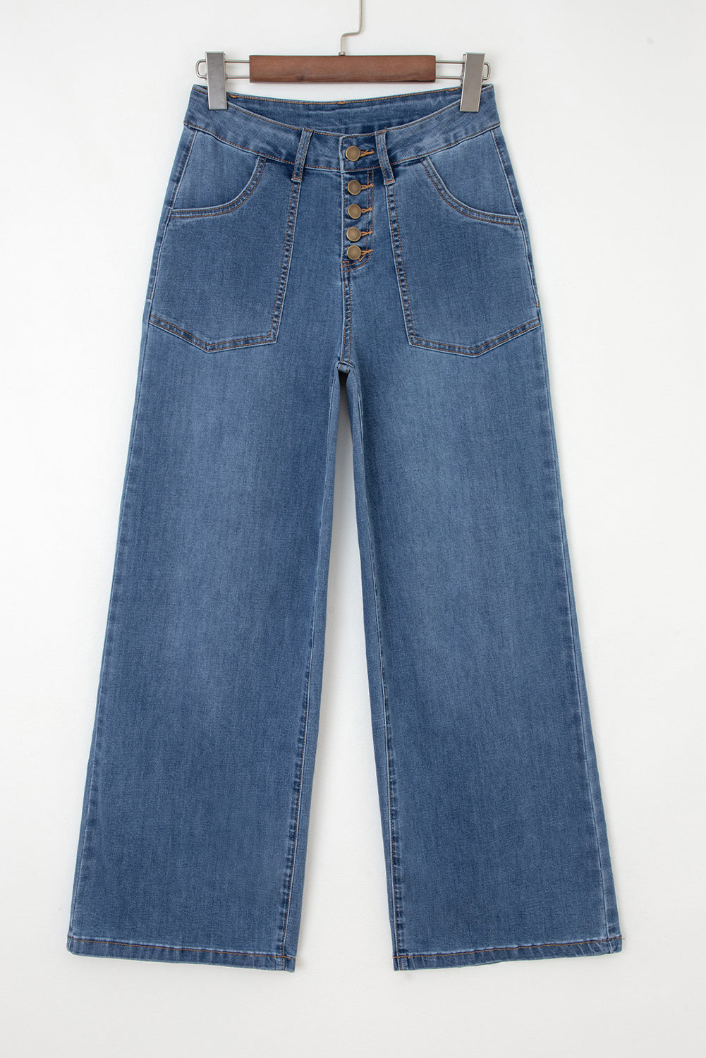 Ashleigh Blue Multi Buttons High Waist Wide Leg Jeans With Pockets-Bottoms/Jeans-[Adult]-[Female]-2022 Online Blue Zone Planet
