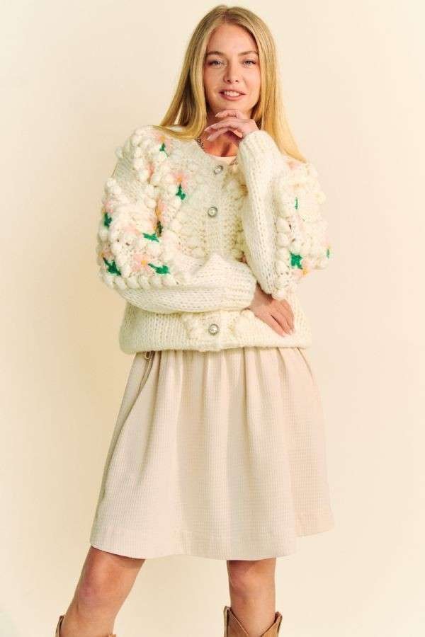 Davi & Dani Floral Pattern Button Down Cardigan-TOPS / DRESSES-[Adult]-[Female]-2022 Online Blue Zone Planet