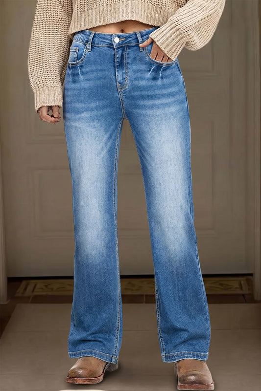Myosotis Acid Washed Straight Leg Full Length Casual Jeans-Bottoms/Jeans-[Adult]-[Female]-Myosotis-4-2022 Online Blue Zone Planet