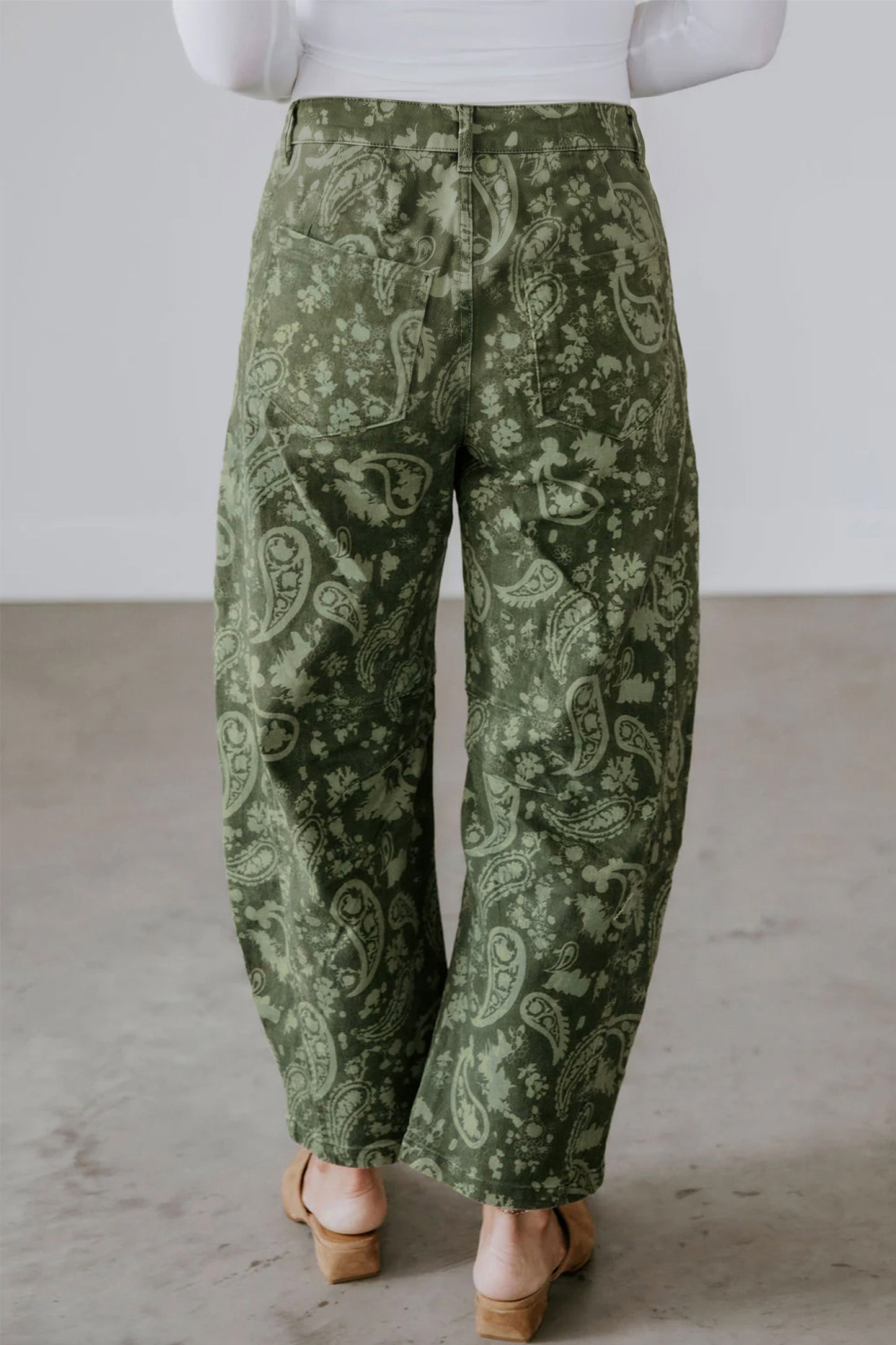 Green Paisley Print Harem Denim Pants-Bottoms/Jeans-[Adult]-[Female]-2022 Online Blue Zone Planet