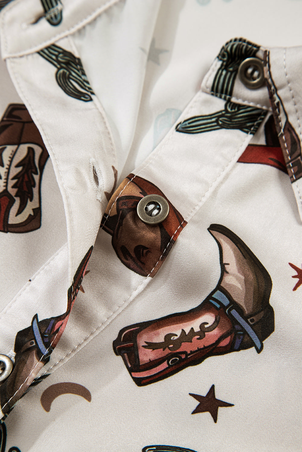 White Western Fashion Print Button Up Casual Shirt-Tops/Blouses & Shirts-[Adult]-[Female]-2022 Online Blue Zone Planet