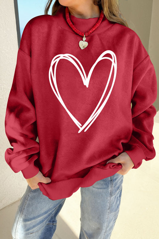 Racing Red Valentines Day Heart Love Script Reversible Printed Double Wear Mock Neck Sweatshirt-Graphic/Graphic Sweatshirts-[Adult]-[Female]-Racing Red-S-2022 Online Blue Zone Planet