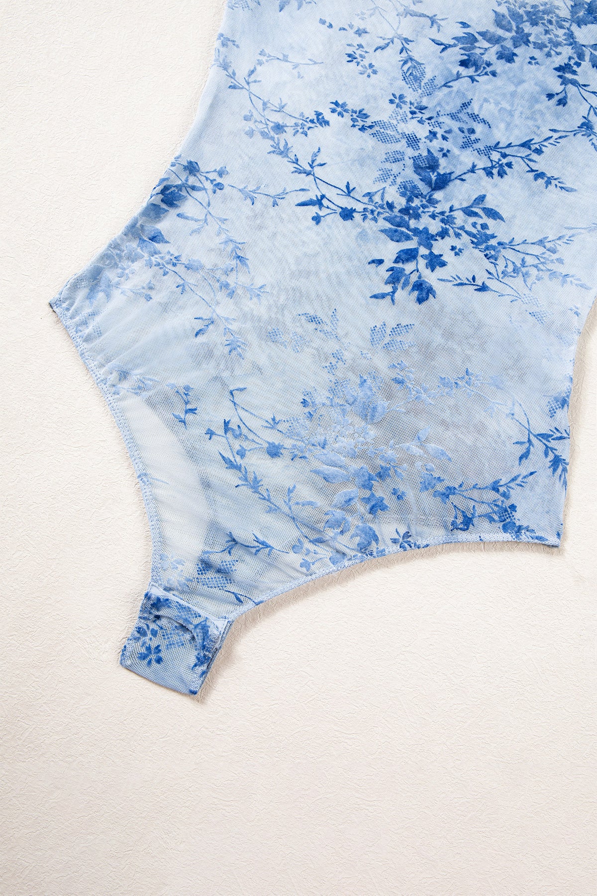 Sky Blue Sheer Mesh Floral Printed Mock Neck Long Sleeve Bodysuit-Tops/Bodysuits-[Adult]-[Female]-2022 Online Blue Zone Planet