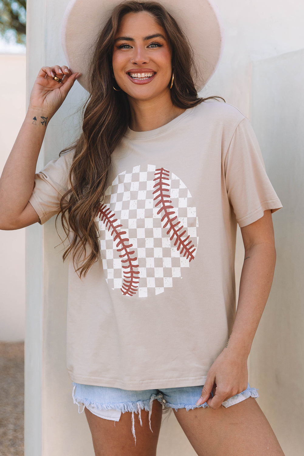 Jet Stream Checkered Baseball Graphic Tee-Graphic/Graphic Tees-[Adult]-[Female]-2022 Online Blue Zone Planet