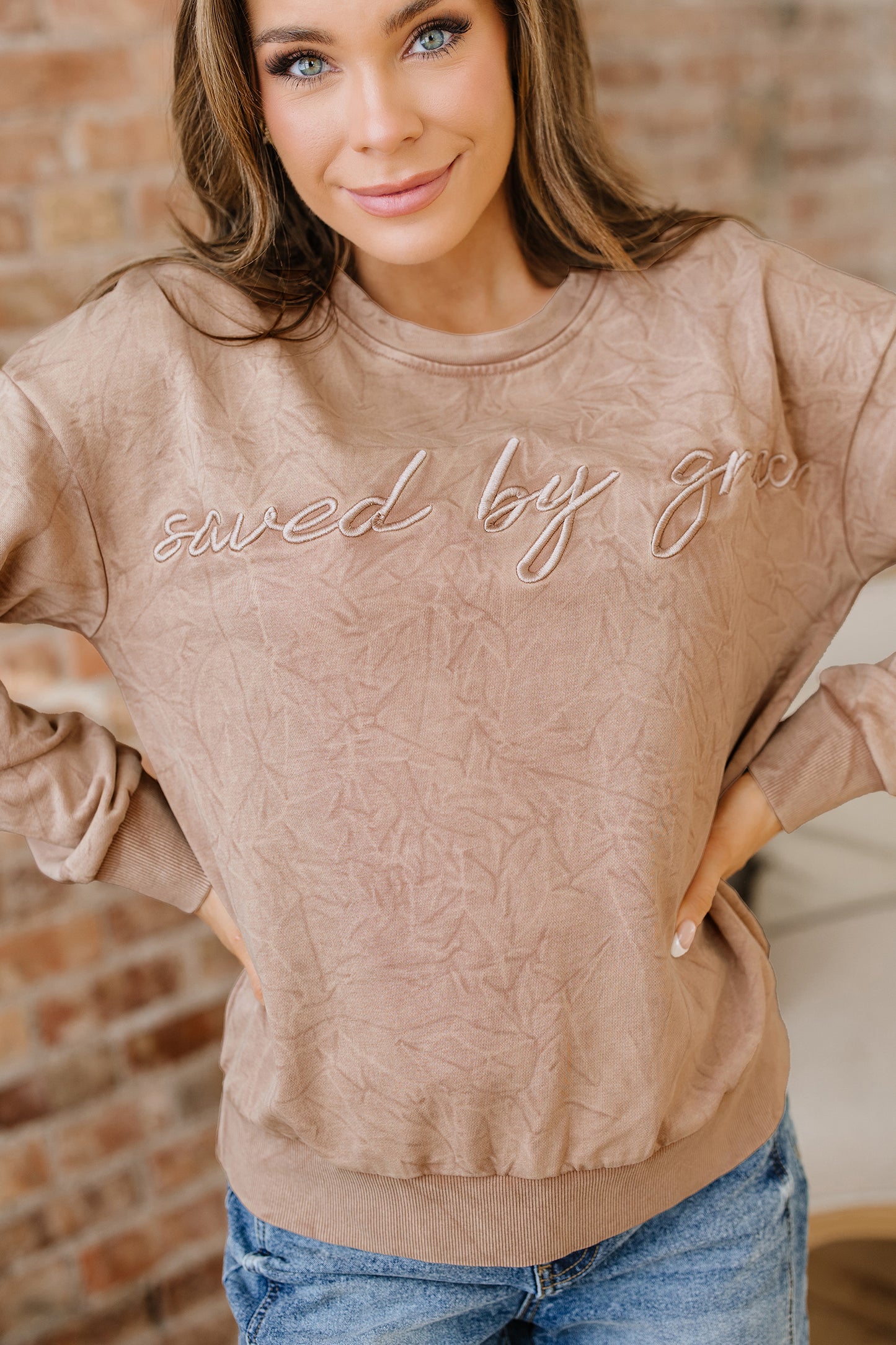 DUNE saved by grace Letter Embroidery Mineral Wash Loose Sweatshirt-Tops/Sweatshirts & Hoodies-[Adult]-[Female]-2022 Online Blue Zone Planet