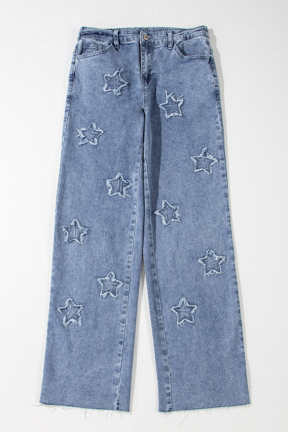 Dusk Blue Foiled Star Patchwork Straight Leg Loose Jeans-Bottoms/Jeans-[Adult]-[Female]-2022 Online Blue Zone Planet