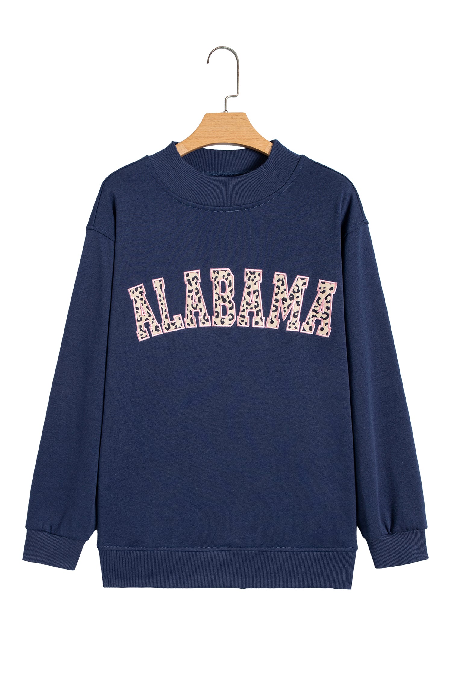 Dirty blue Embroidered Leopard Alabama High Neck Long Sleeve Tunic Sweatshirt-Tops/Sweatshirts & Hoodies-[Adult]-[Female]-2022 Online Blue Zone Planet