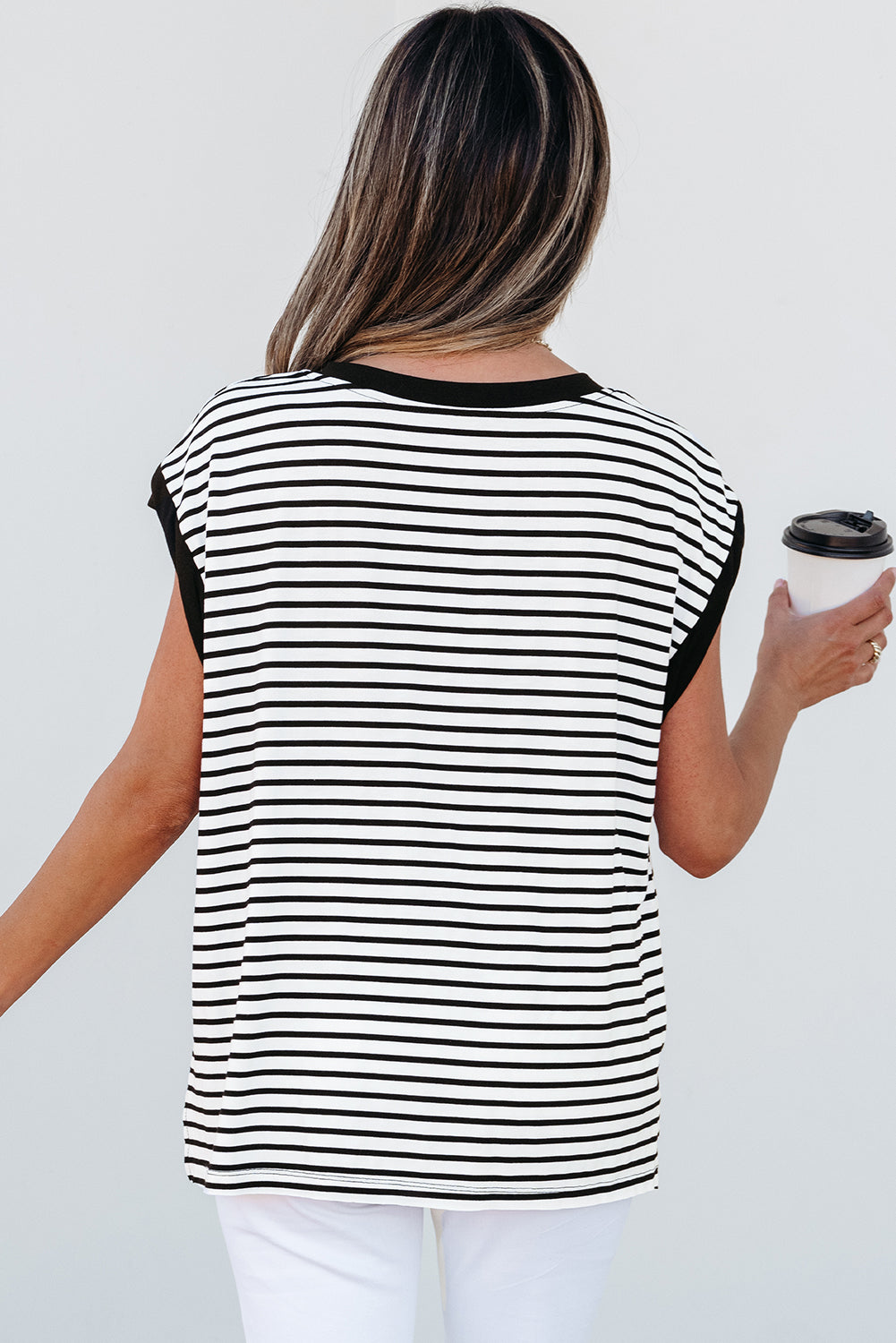 Black Stripe Chest Pocket Patch Round Neck Tank Top-Tops/Tank Tops-[Adult]-[Female]-2022 Online Blue Zone Planet