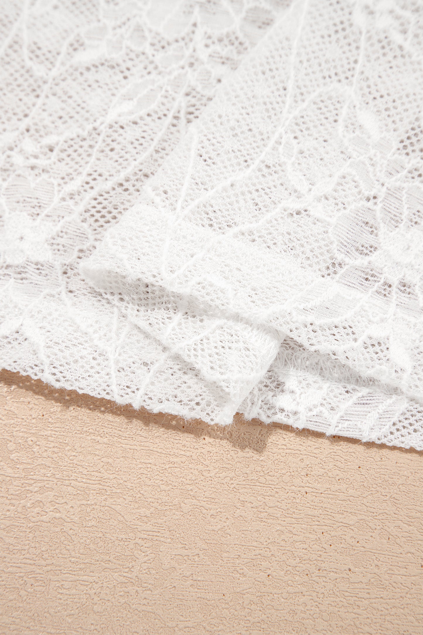 Beige Long Sleeve Sheer Mesh Lace Top