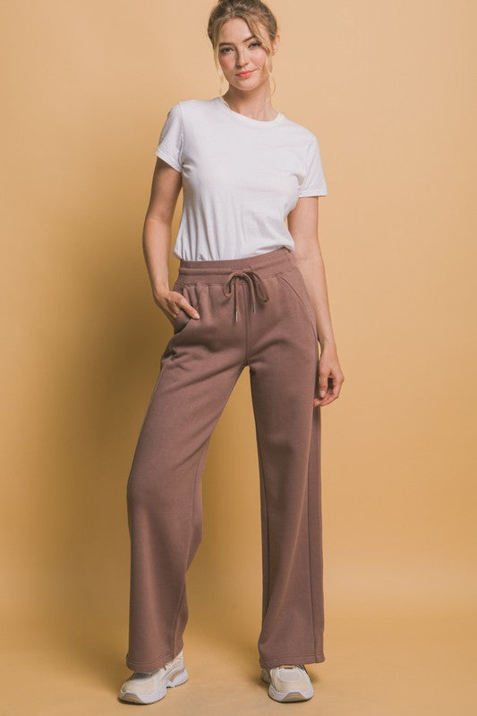 Love Tree Drawstring Wide Leg Sweatpants with Pockets-BOTTOMS SIZES SMALL MEDIUM LARGE-[Adult]-[Female]-Brown-S-2022 Online Blue Zone Planet