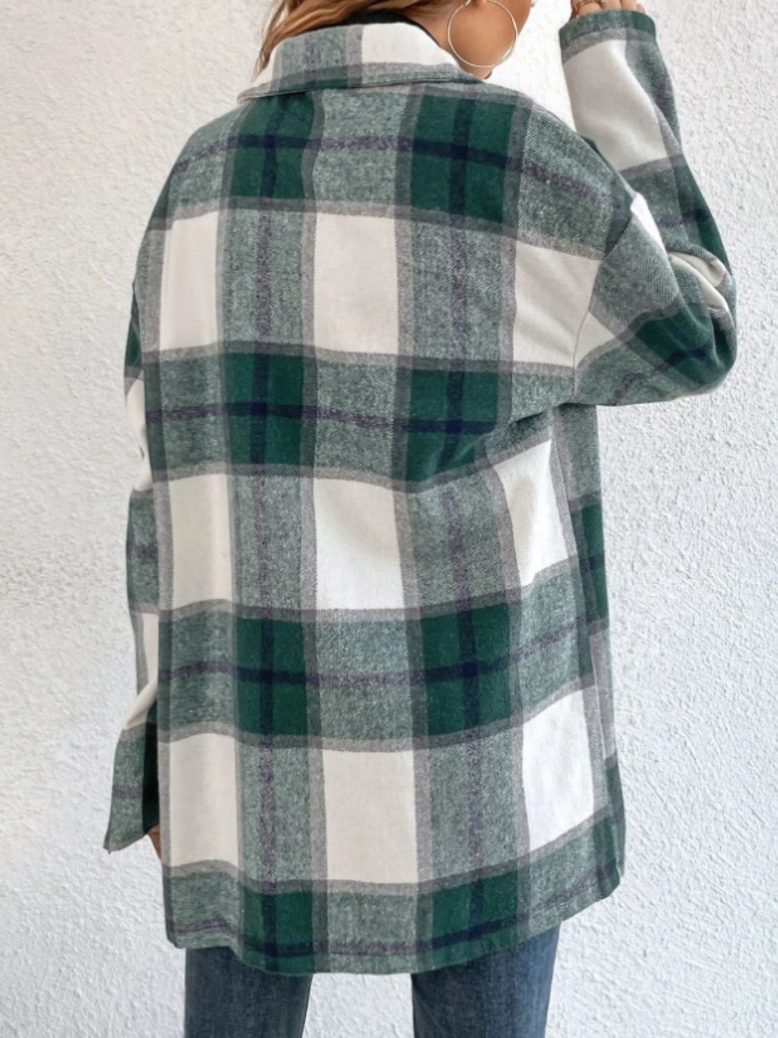 Blue Zone Planet | Plaid Collared Neck Dropped Shoulder Shacket-TOPS / DRESSES-[Adult]-[Female]-2022 Online Blue Zone Planet