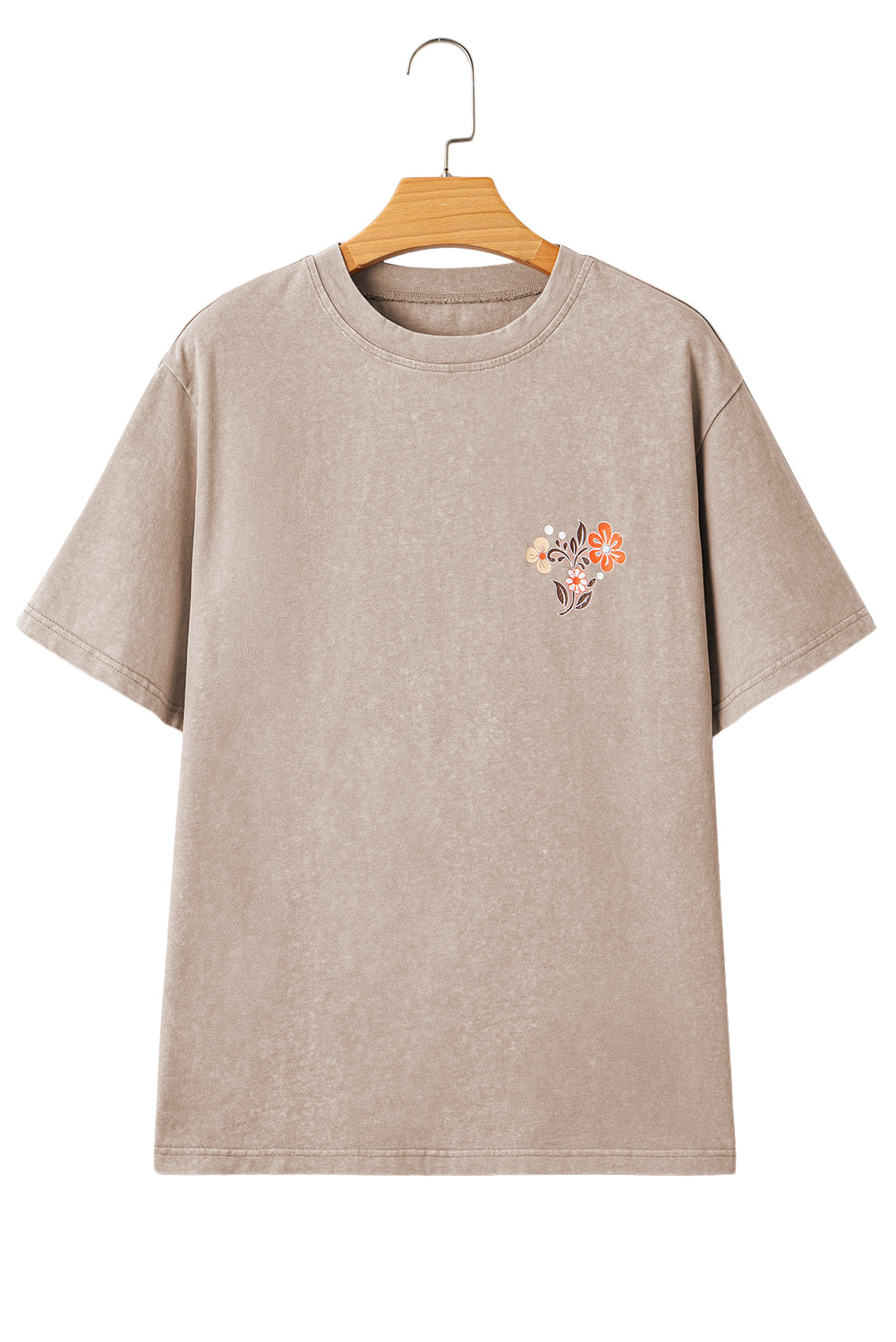 Smoke Gray Mineral Wash Floral Steer Head Printed Back Western Fashion Tee-Tops/Tops & Tees-[Adult]-[Female]-2022 Online Blue Zone Planet