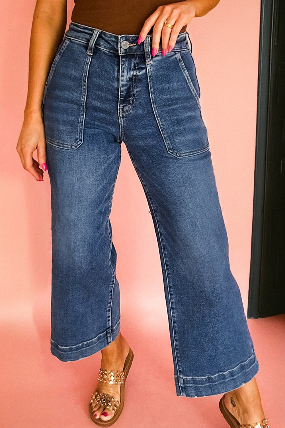 Ashleigh Blue Cropped High Rise Wide Leg Jeans-Bottoms/Jeans-[Adult]-[Female]-2022 Online Blue Zone Planet