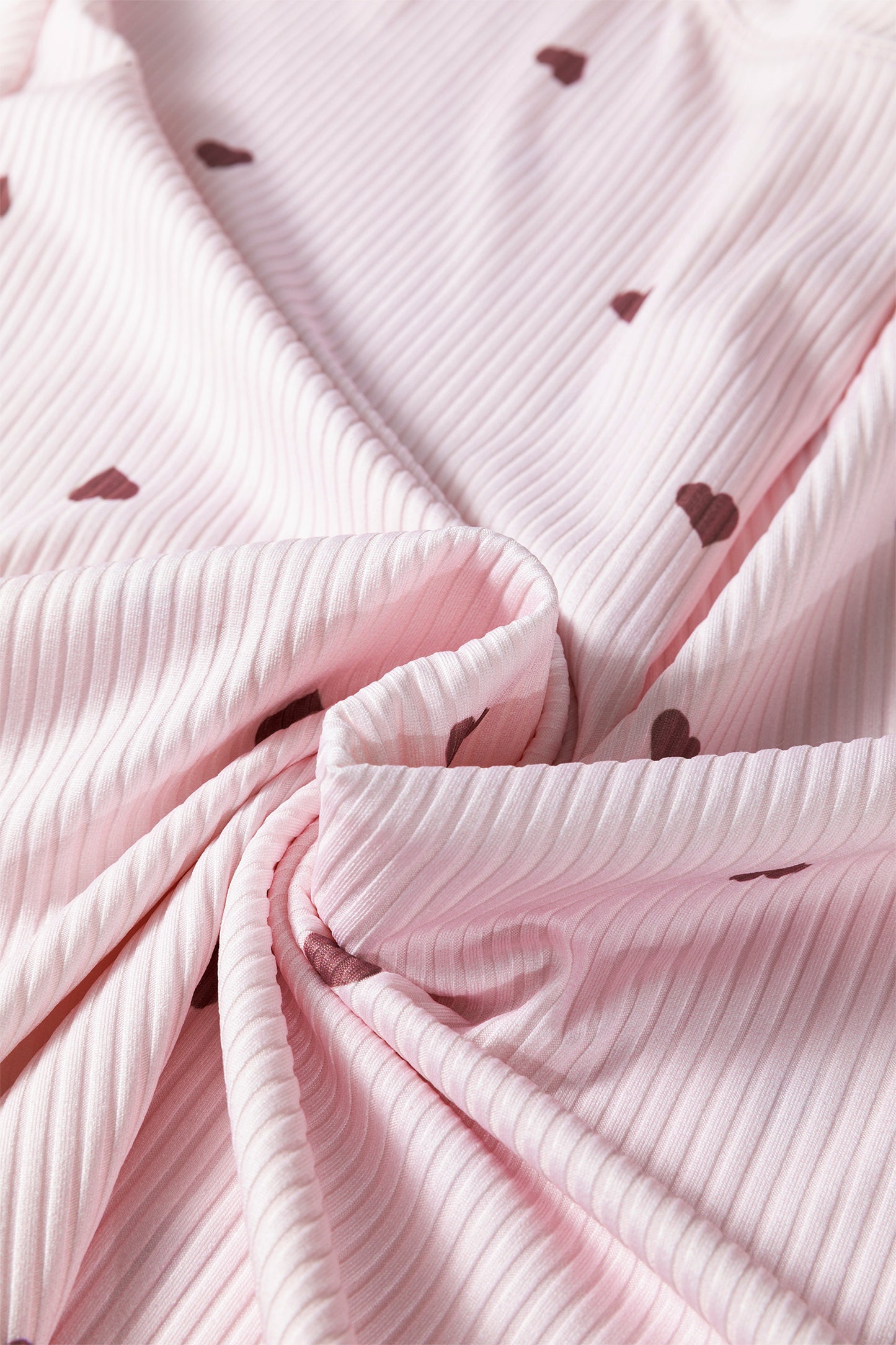 Light Pink Valentine Heart Shape Print Ribbed Knit Short Lounge Set-Loungewear & Sleepwear/Loungewear-[Adult]-[Female]-2022 Online Blue Zone Planet