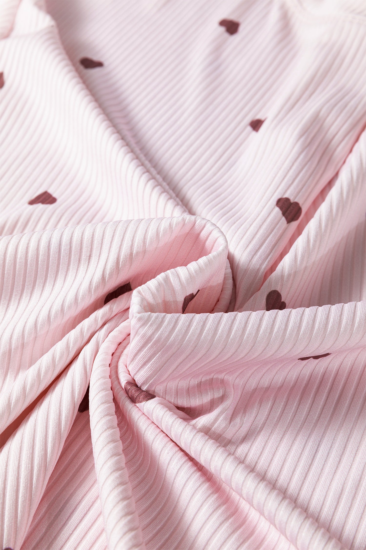 Light Pink Valentine Heart Shape Print Ribbed Knit Short Lounge Set-Loungewear & Sleepwear/Loungewear-[Adult]-[Female]-2022 Online Blue Zone Planet