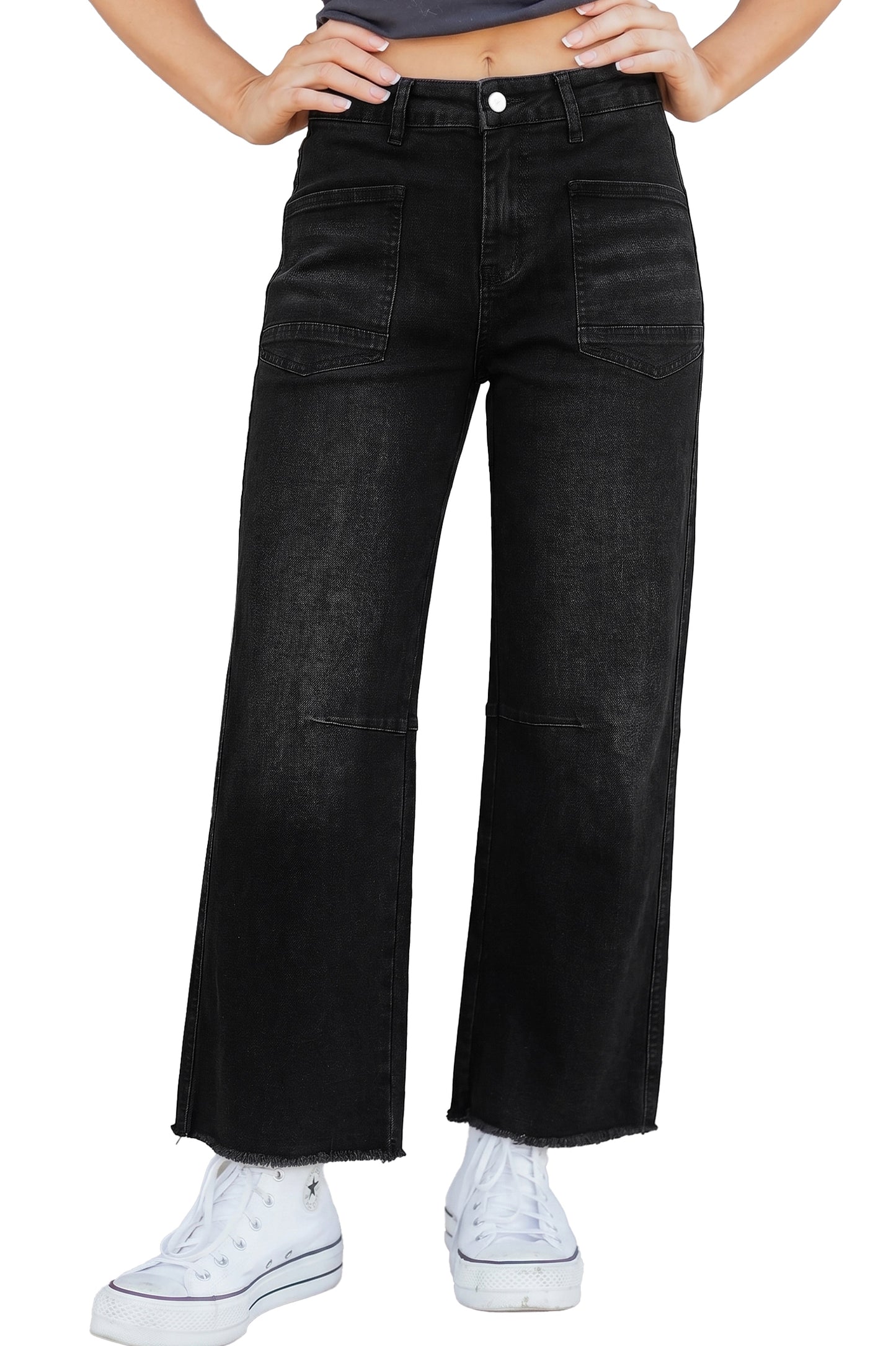 Beau Blue Frayed Cropped Straight Jeans-Bottoms/Jeans-[Adult]-[Female]-2022 Online Blue Zone Planet