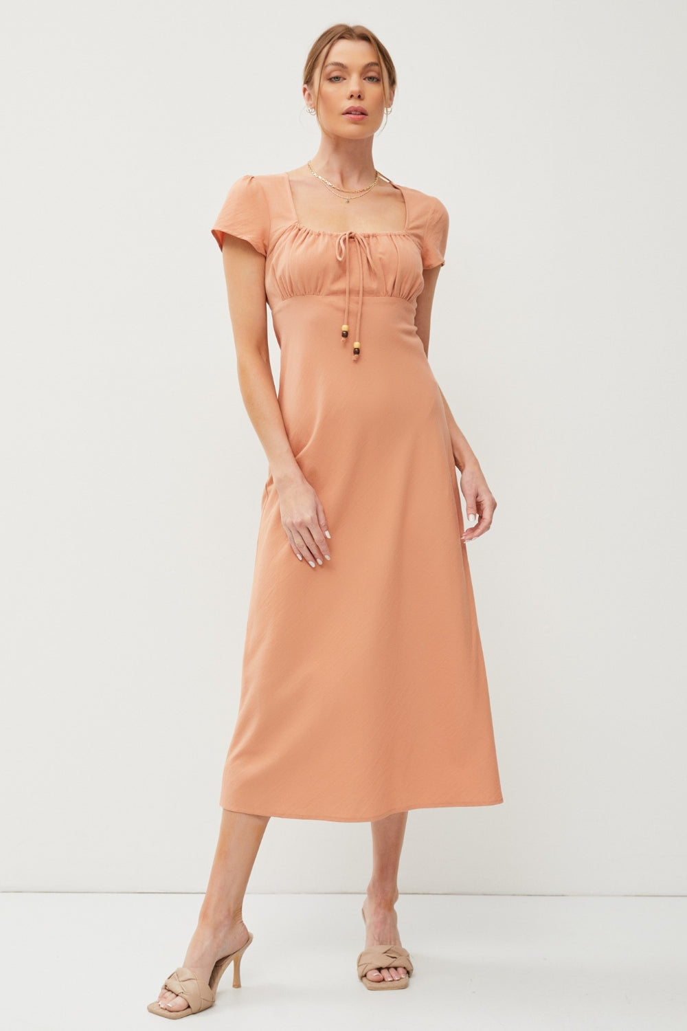 Be Cool Square Neck Short Sleeve Midi Dress-TOPS / DRESSES-[Adult]-[Female]-TERRACOTTA-S-2022 Online Blue Zone Planet