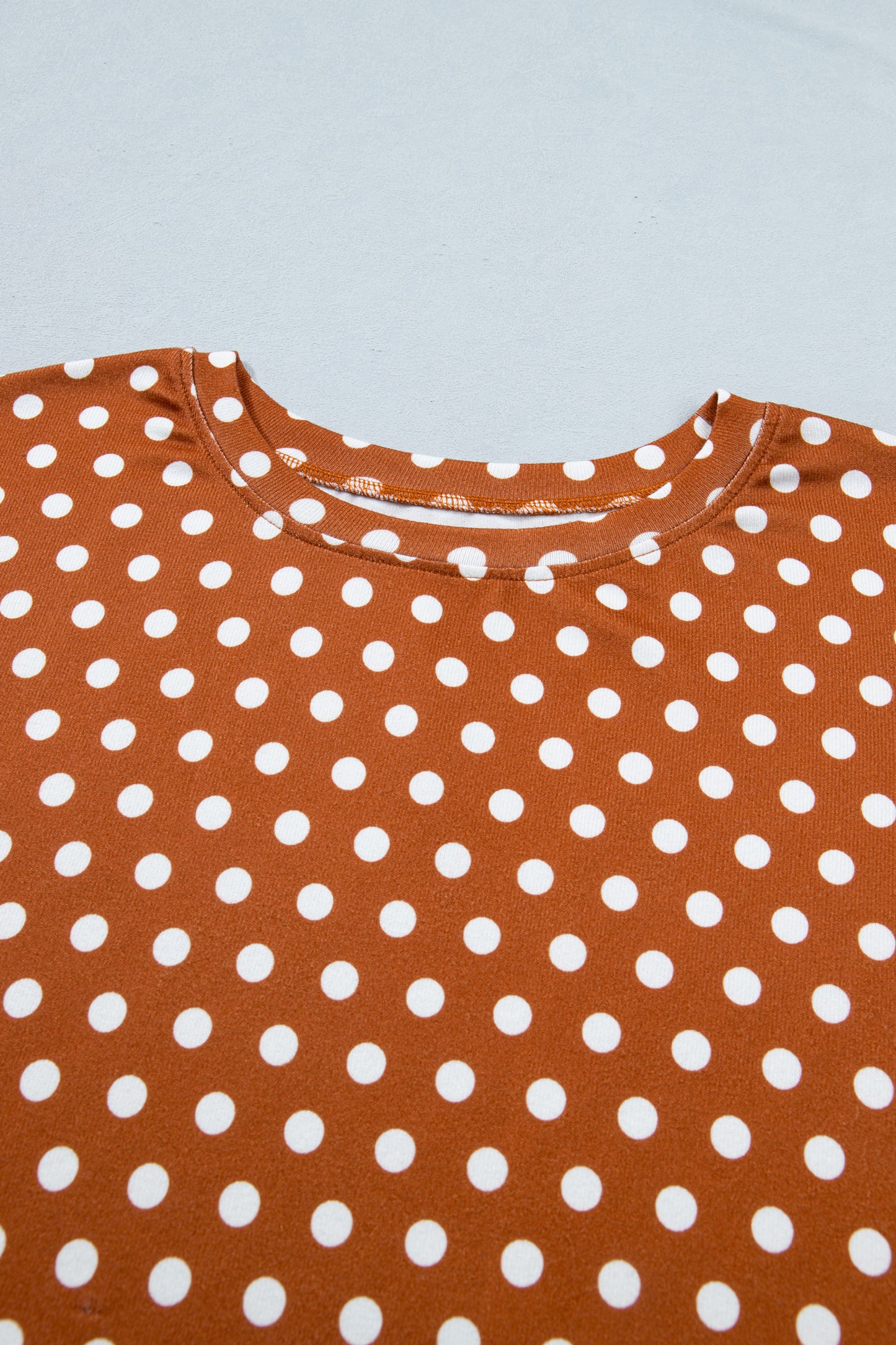 Brown Polka Dot Print Dropped Shoulder Tee Plus Size Short Set-Plus Size/Plus Size Loungewear-[Adult]-[Female]-2022 Online Blue Zone Planet