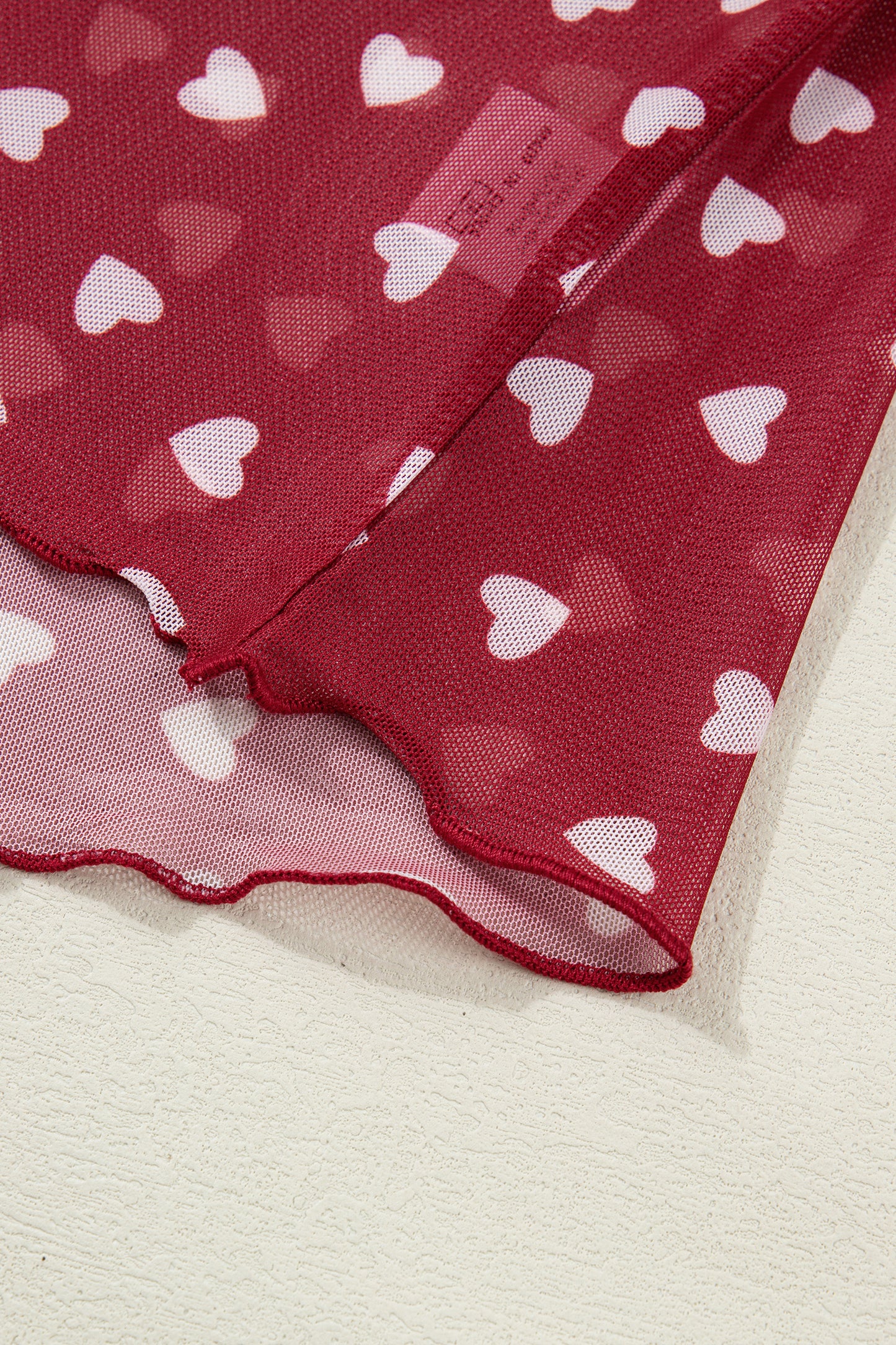 Racing Red Allover Heart Print Mesh Short Sleeve Top-Tops/Tops & Tees-[Adult]-[Female]-2022 Online Blue Zone Planet