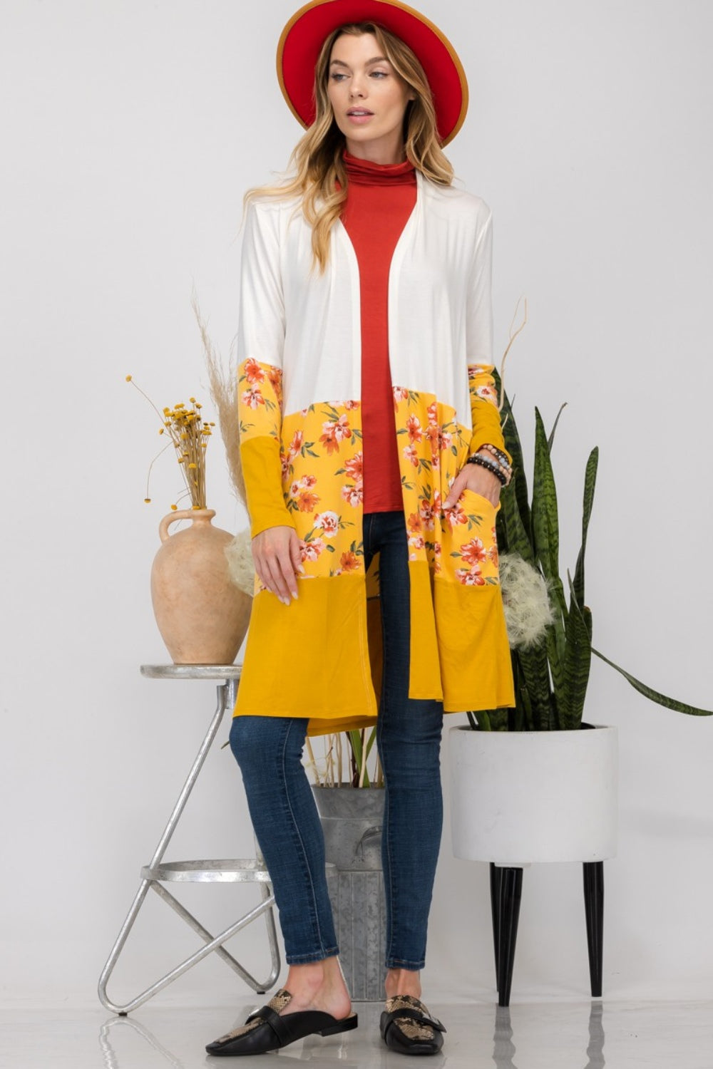 Blue Zone Planet | Celeste Full Size Floral Color Block Open Front Cardigan-TOPS / DRESSES-[Adult]-[Female]-2022 Online Blue Zone Planet