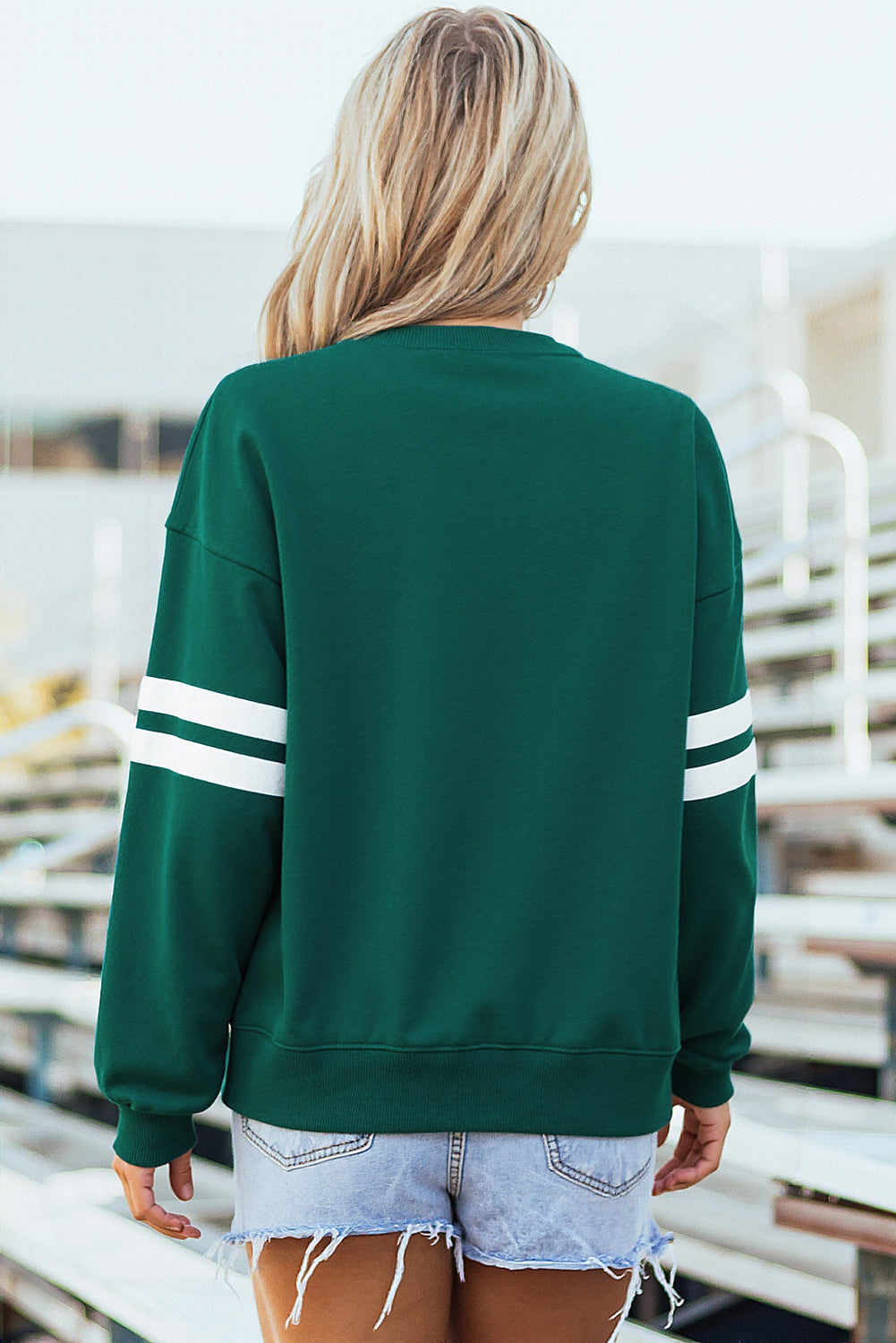 Evergreen Varsity Striped Detail Drop Shoulder Oversized Sweatshirt-Tops/Sweatshirts & Hoodies-[Adult]-[Female]-2022 Online Blue Zone Planet