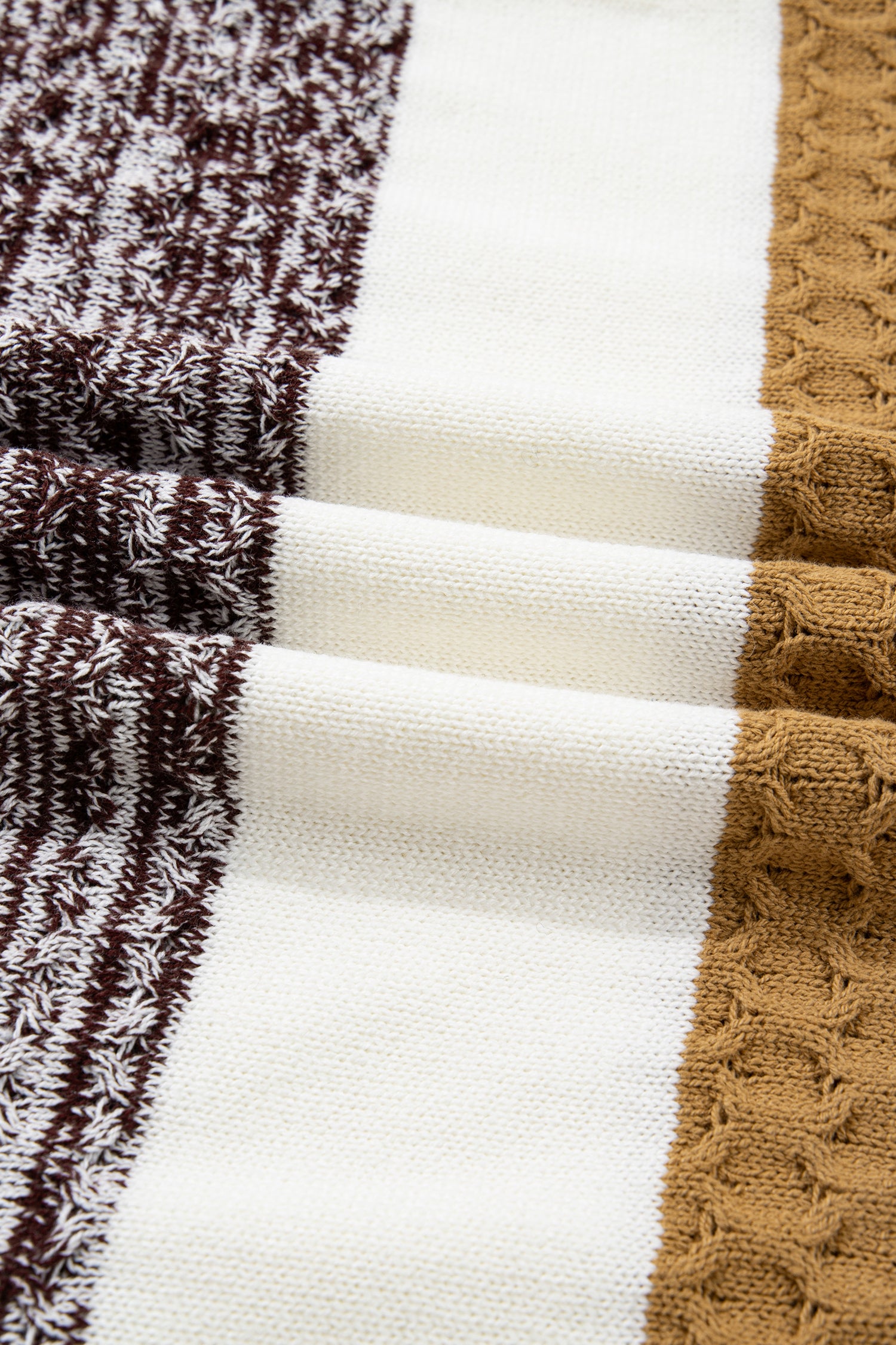 Brown Mixed Texture Knit Striped Color Block Loose Sweater-TOPS / DRESSES-[Adult]-[Female]-2022 Online Blue Zone Planet