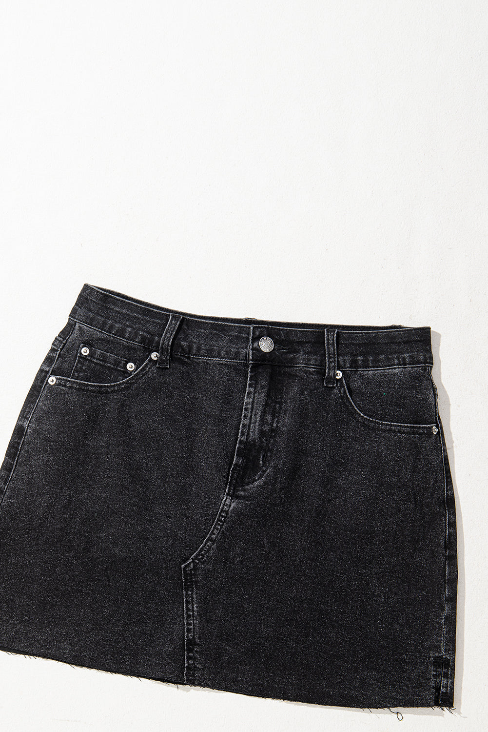 Carbon Grey Mineral Wash Ripped Raw Hem Denim Mini Skirt-Bottoms/Skirts & Petticoat-[Adult]-[Female]-2022 Online Blue Zone Planet