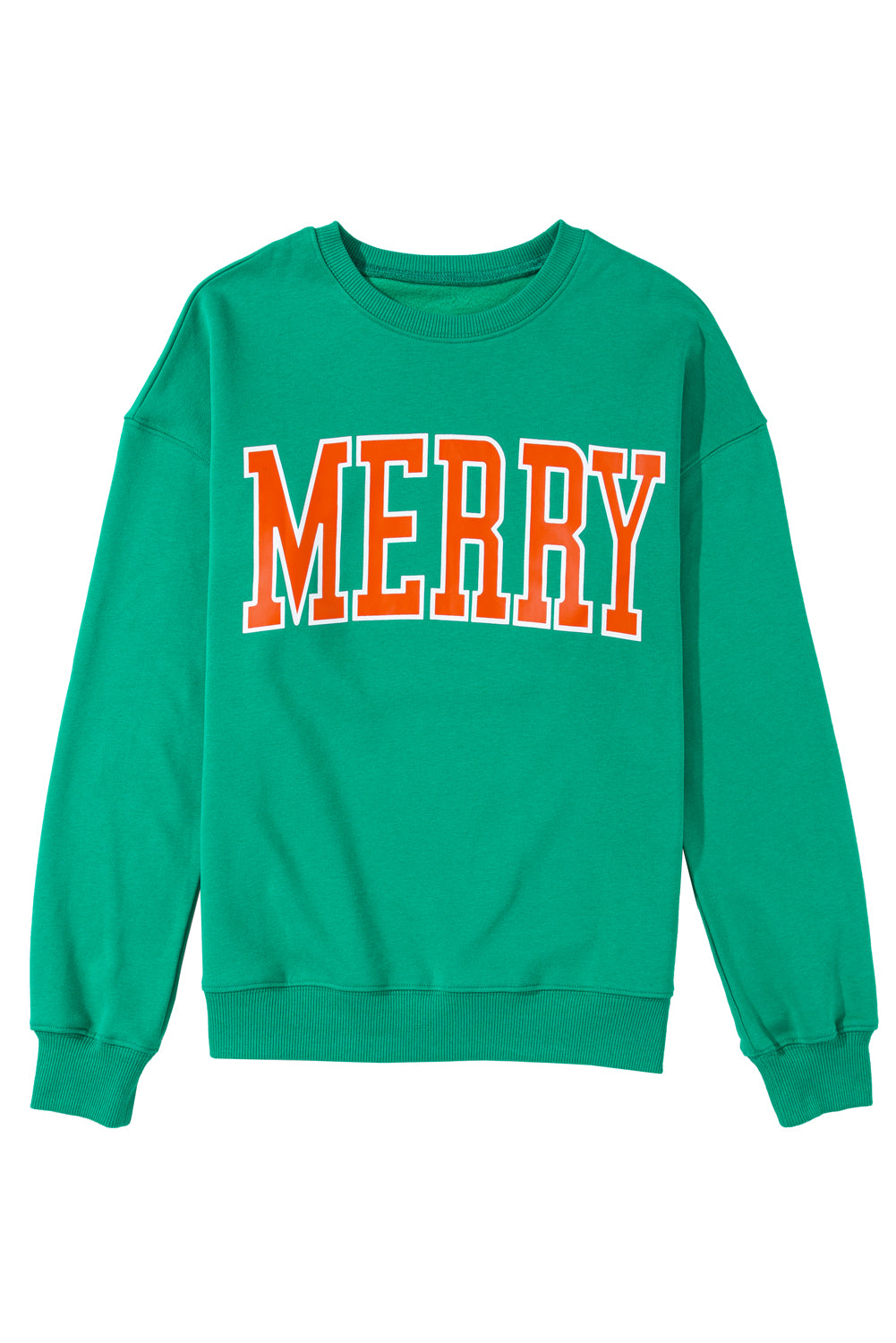 Bright Green MERRY Graphic Pullover Sweatshirt-Tops/Sweatshirts & Hoodies-[Adult]-[Female]-2022 Online Blue Zone Planet