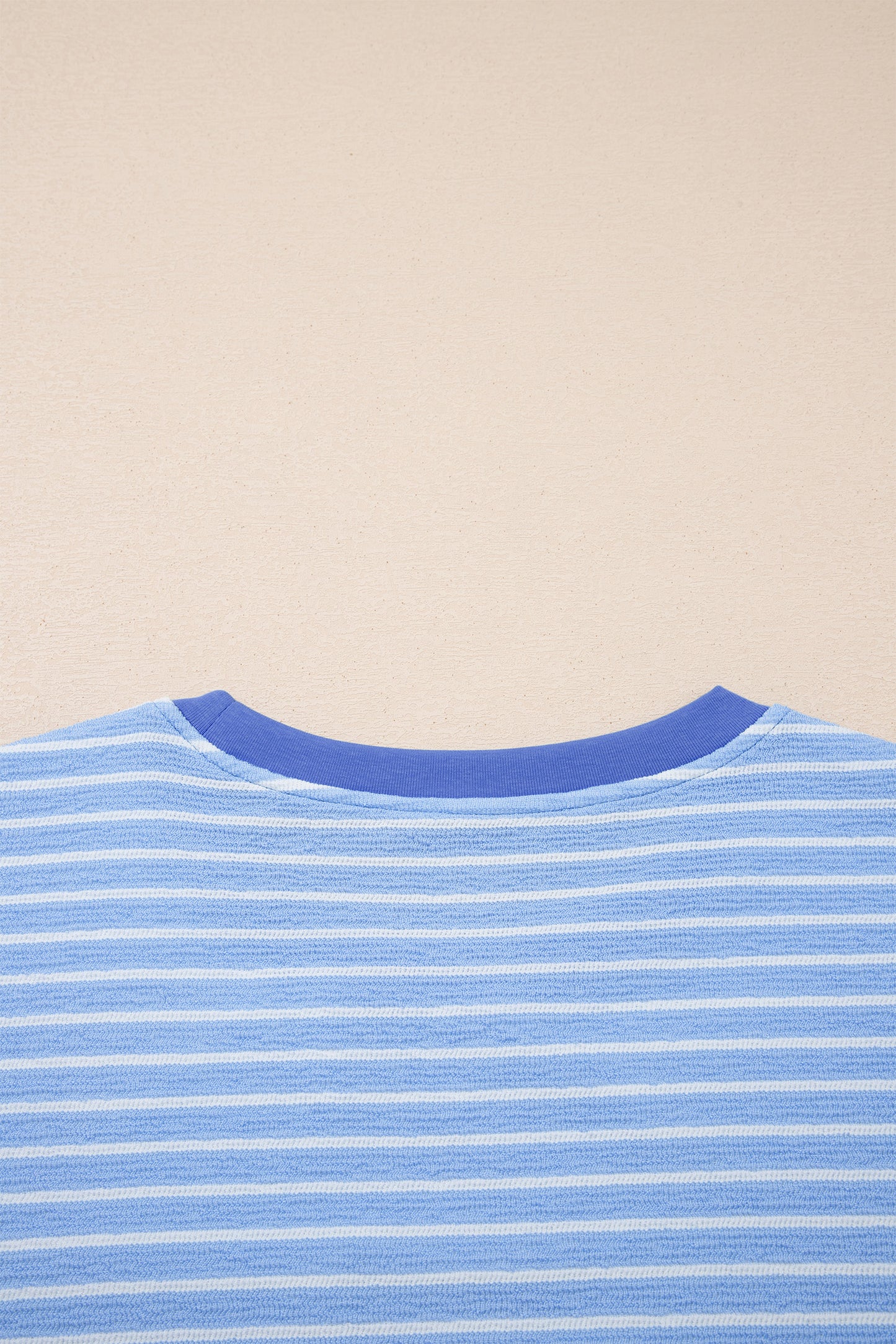Sky Blue Stripe Crew Neck Tee Drawstring Waist Cropped Pants Set-Two Piece Sets/Pant Sets-[Adult]-[Female]-2022 Online Blue Zone Planet
