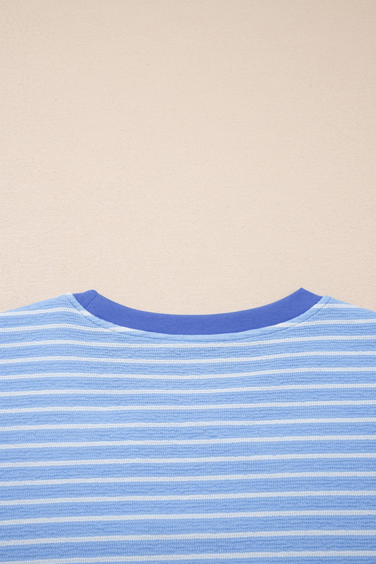 Sky Blue Stripe Crew Neck Tee Drawstring Waist Cropped Pants Set-Two Piece Sets/Pant Sets-[Adult]-[Female]-2022 Online Blue Zone Planet