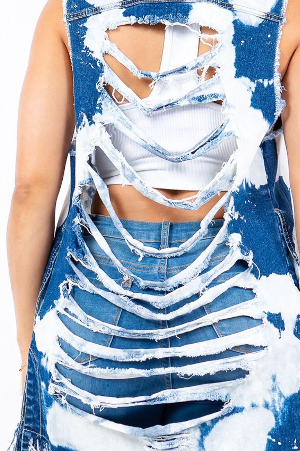 American Bazi Distressed Frayed Edge Longline Denim Vest-TOPS / DRESSES-[Adult]-[Female]-2022 Online Blue Zone Planet