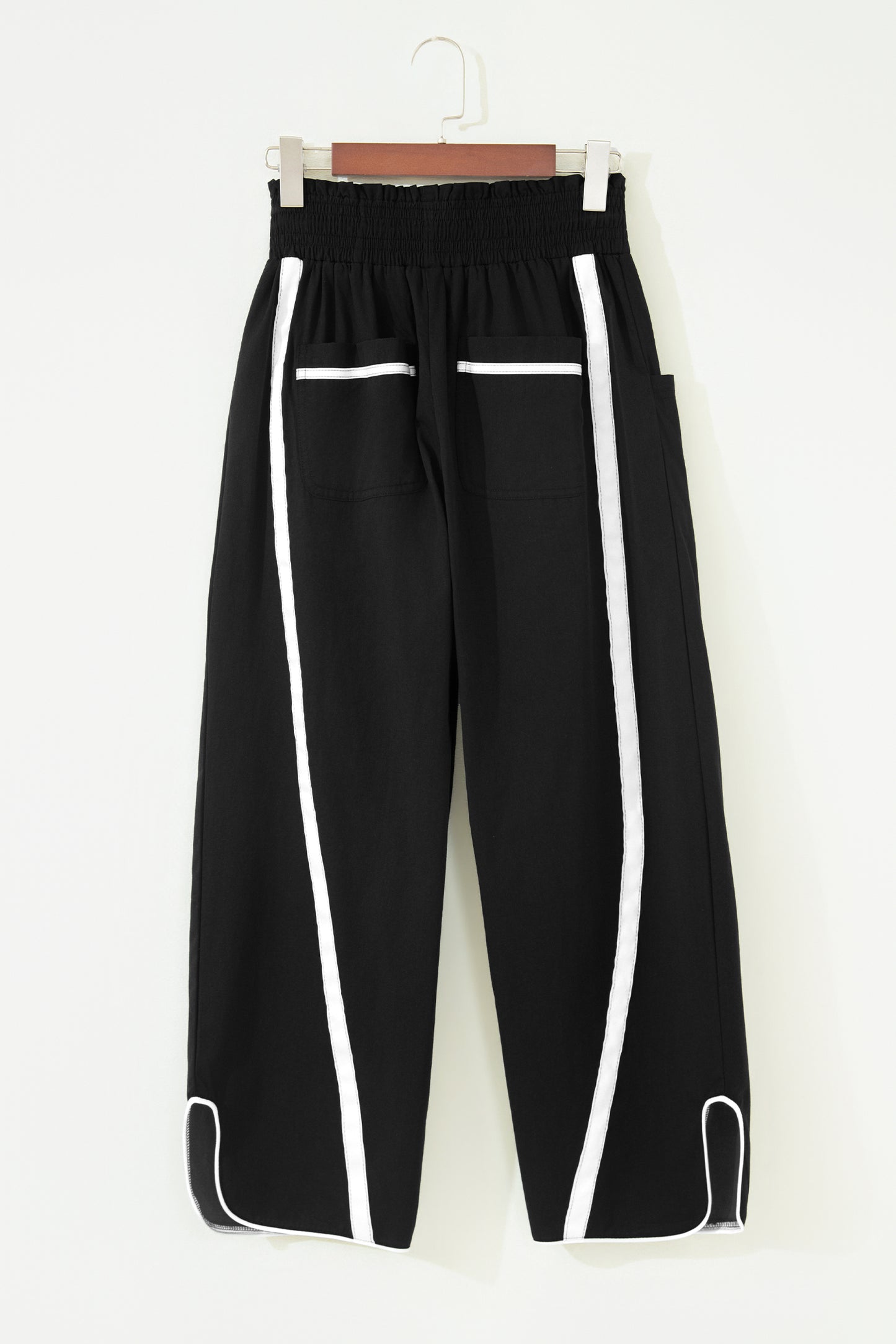 Black Contrast Striped Smocked Waist Drawstring Cropped Casual Pants-Bottoms/Pants & Culotte-[Adult]-[Female]-2022 Online Blue Zone Planet
