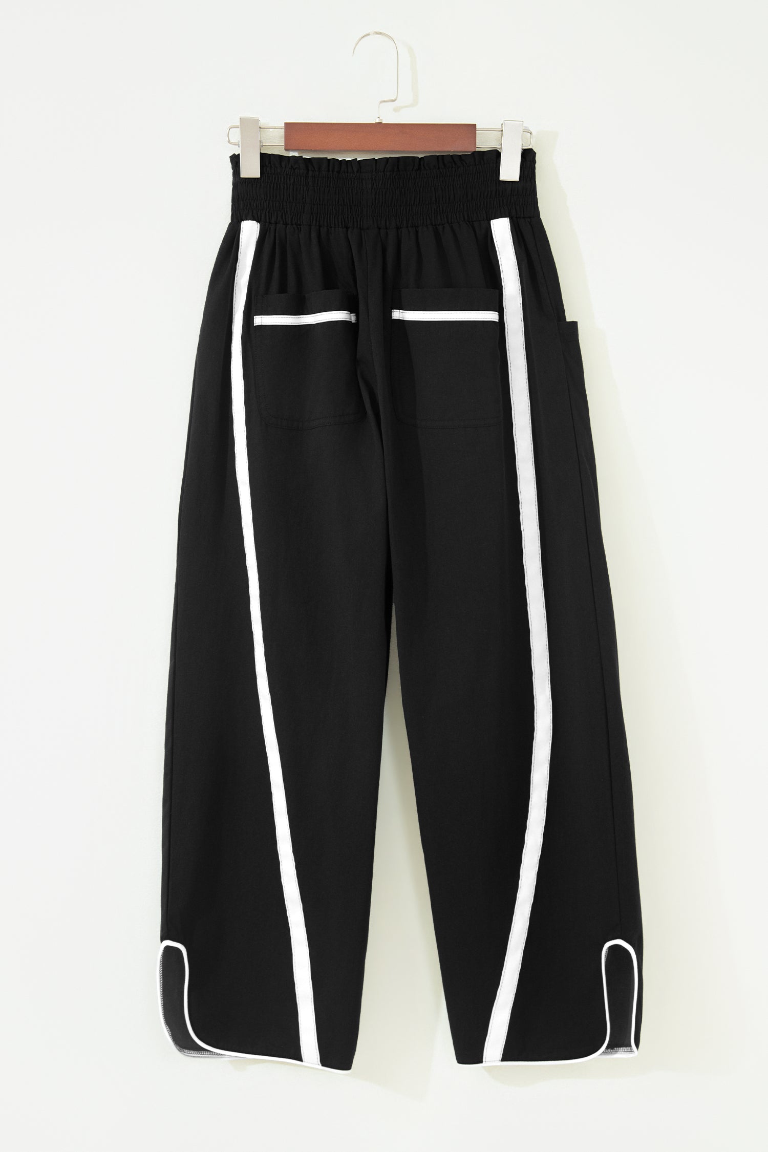 Black Contrast Striped Smocked Waist Drawstring Cropped Casual Pants-Bottoms/Pants & Culotte-[Adult]-[Female]-2022 Online Blue Zone Planet