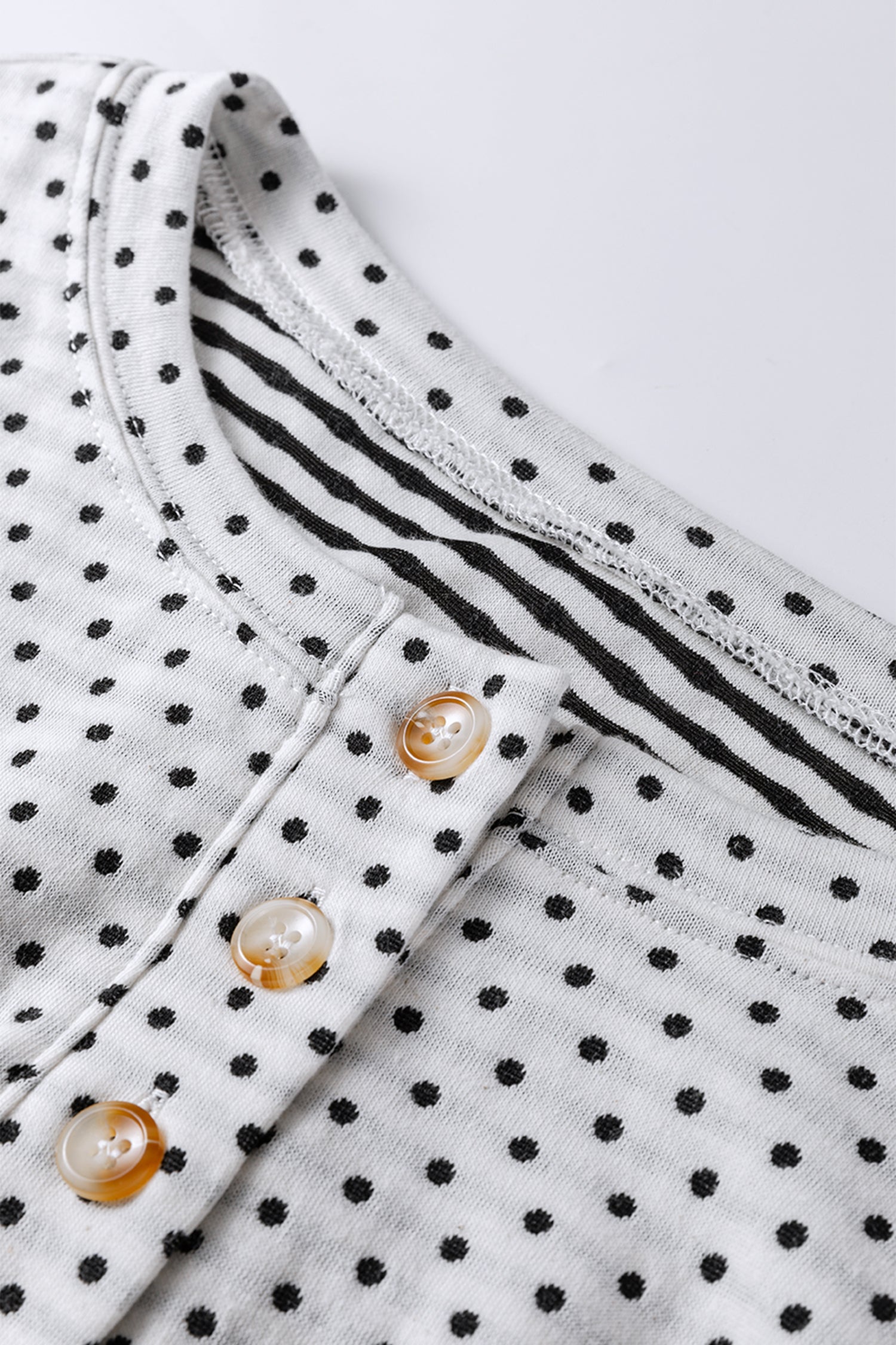 Beige Plus Size Dot Print Striped Patchwork Long Sleeve Henley Top-Plus Size/Plus Size Tops/Plus Size Blouses & Shirts-[Adult]-[Female]-2022 Online Blue Zone Planet