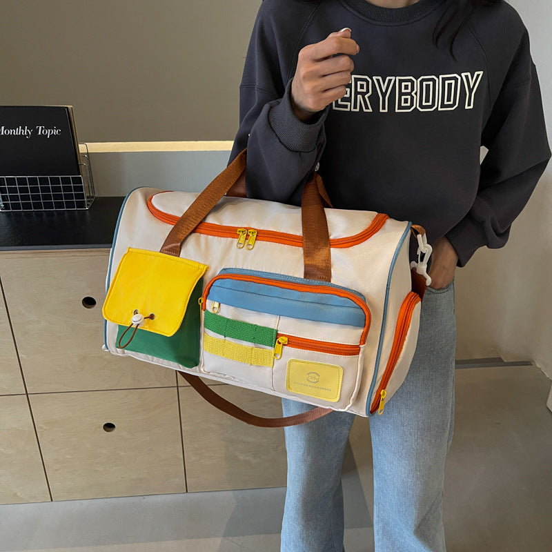Color Block Multi-Pockets Travel Bag-BAGS-[Adult]-[Female]-Beige-One Size-2022 Online Blue Zone Planet