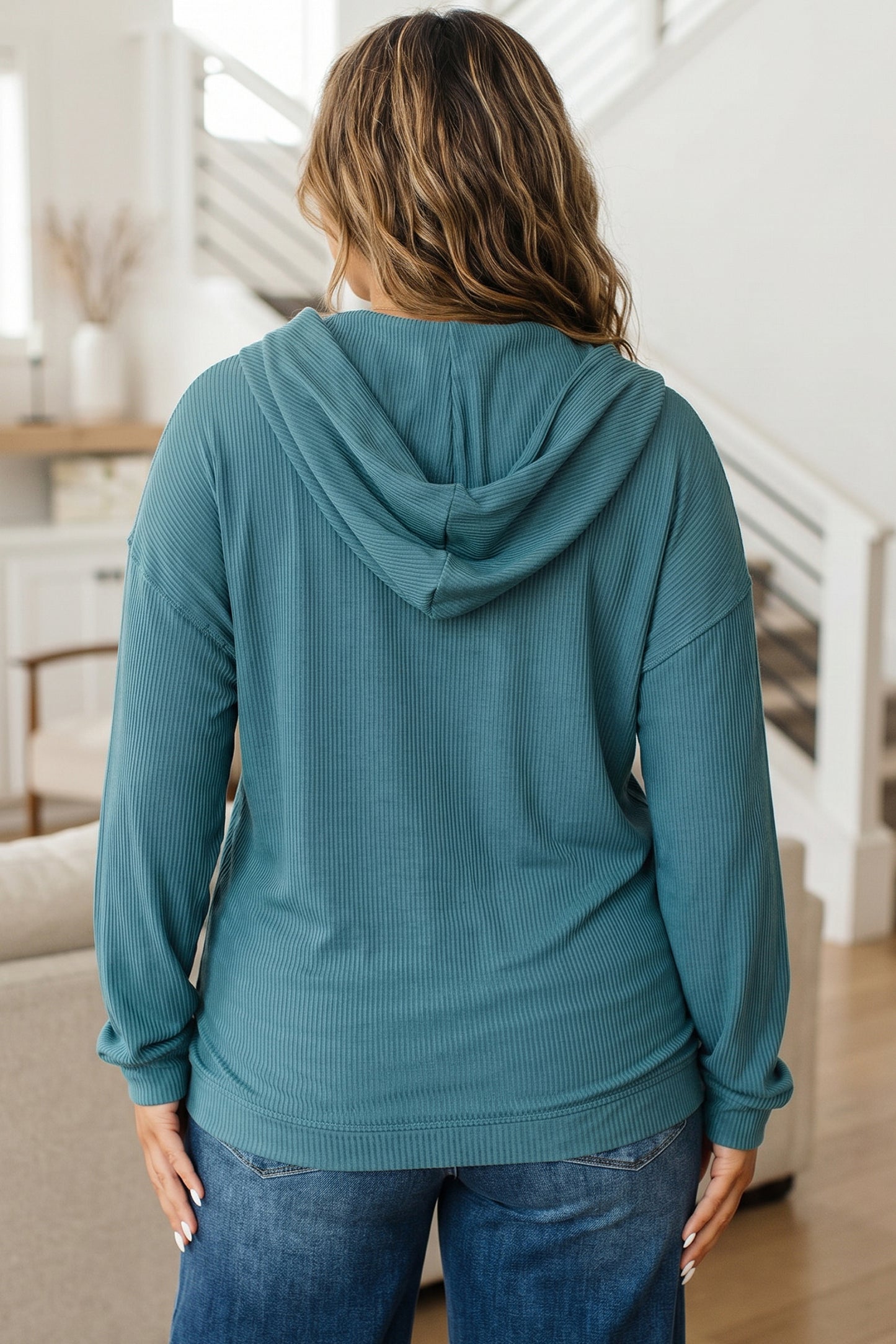 Lapis Ribbed Drop Shoulder Long Sleeve Plus Size Blouse-Tops / Dresses-[Adult]-[Female]-2022 Online Blue Zone Planet
