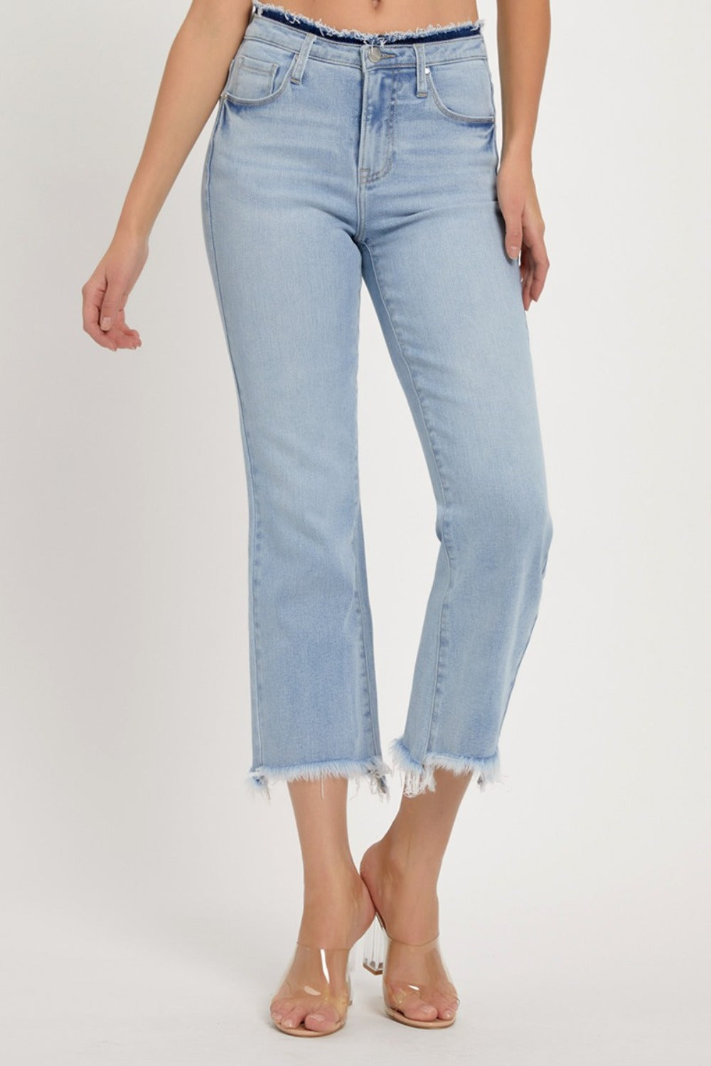 RISEN Full Size High Rise Raw Edge Crop Jeans-[Adult]-[Female]-2022 Online Blue Zone Planet