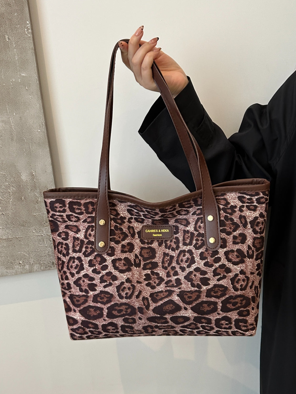 Leopard Polyester Tote Bag-HANDBAGS-[Adult]-[Female]-2022 Online Blue Zone Planet