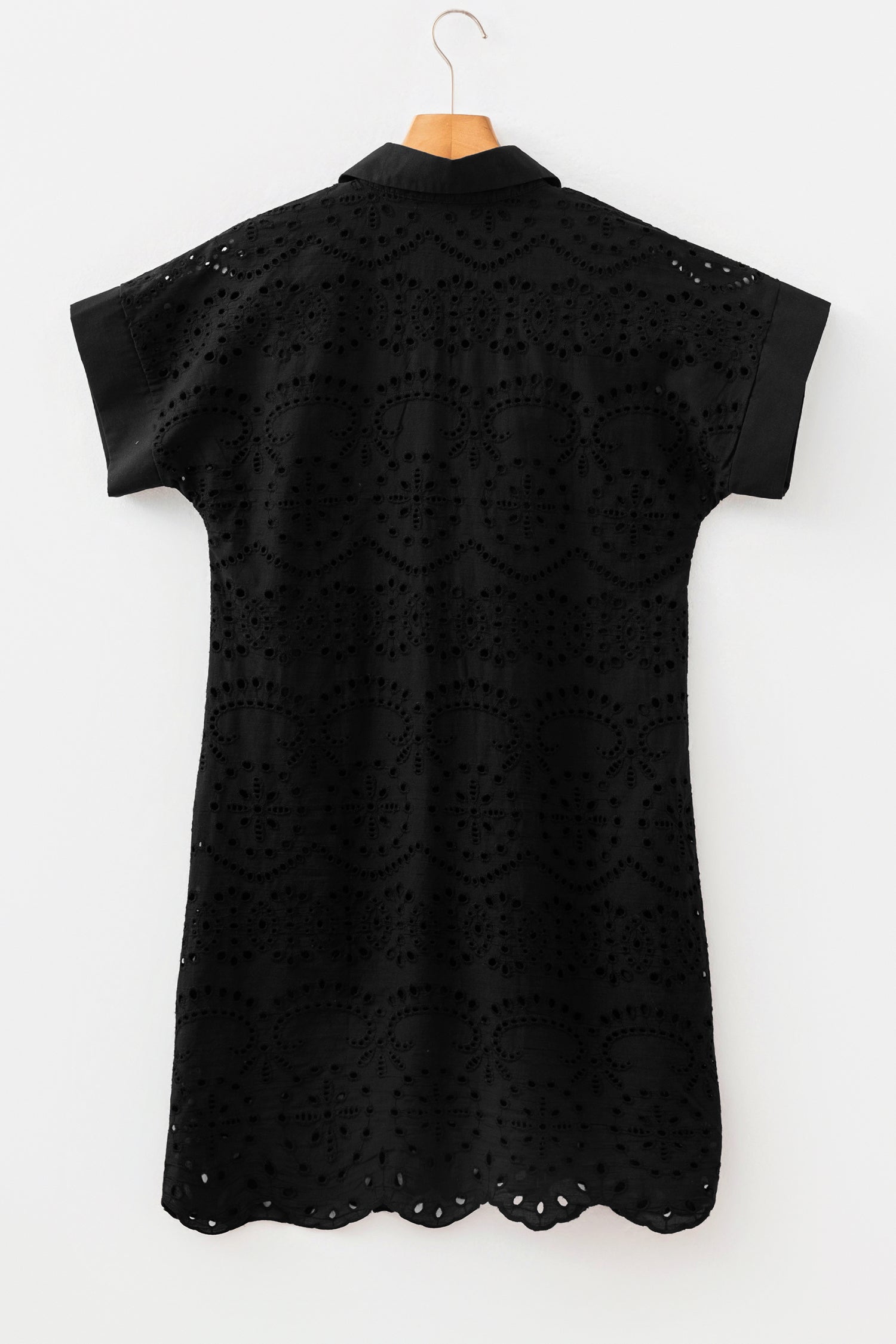 Dark Blue Solid Color Eyelet Embroidered T Shirt Mini Dress-TOPS / DRESSES-[Adult]-[Female]-2022 Online Blue Zone Planet