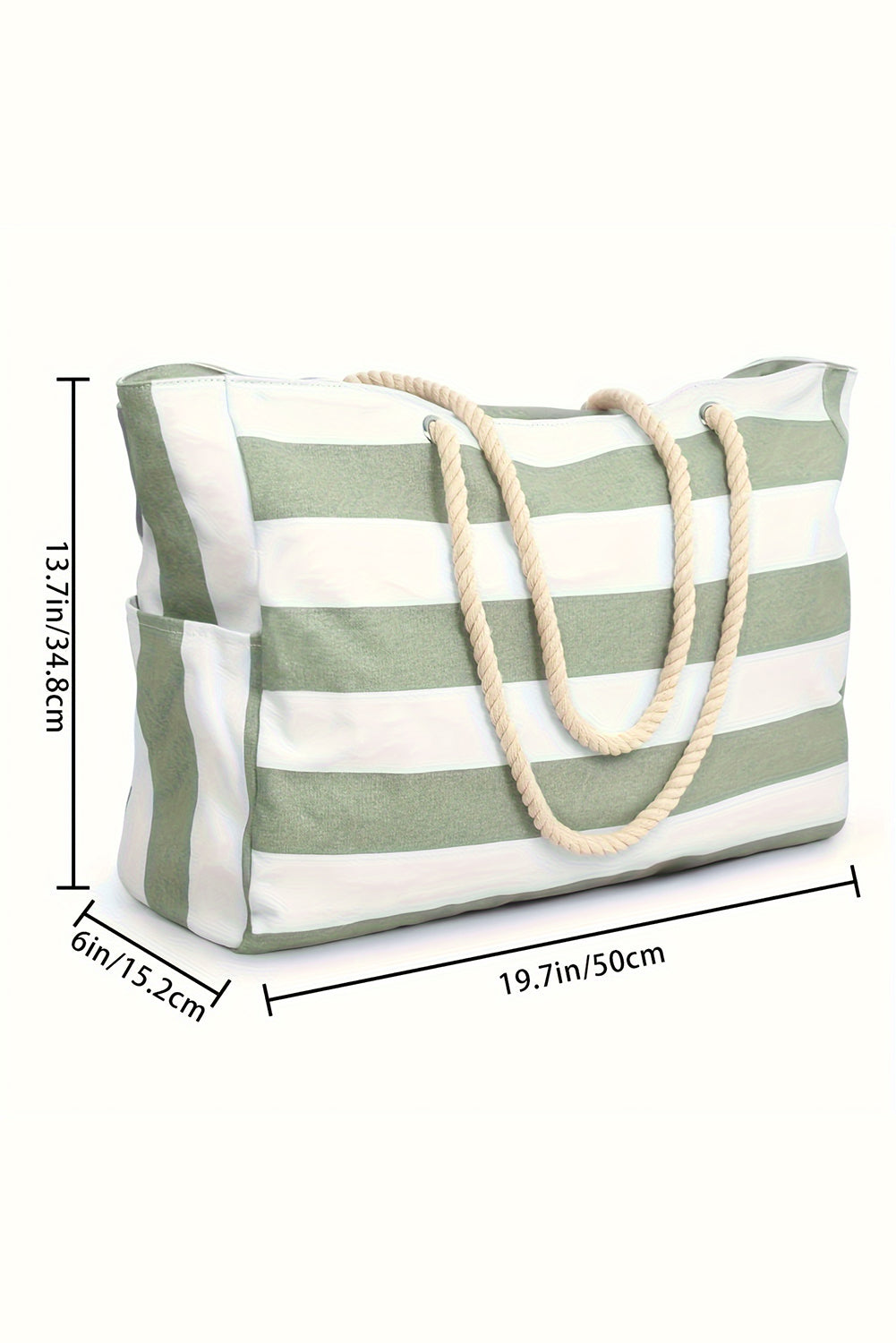 Grass Green Striped Rope Handle Canvas Large Tote Bag-Tote Bags-[Adult]-[Female]-2022 Online Blue Zone Planet