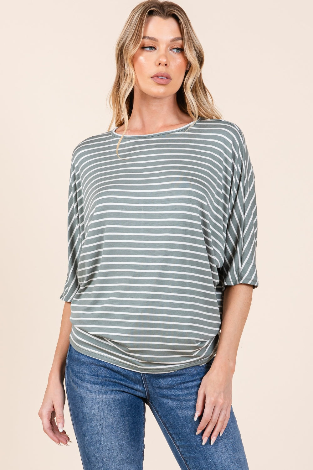 BOMBOM Striped Boat Neck Dolman Sleeve Top-TOPS / DRESSES-[Adult]-[Female]-2022 Online Blue Zone Planet