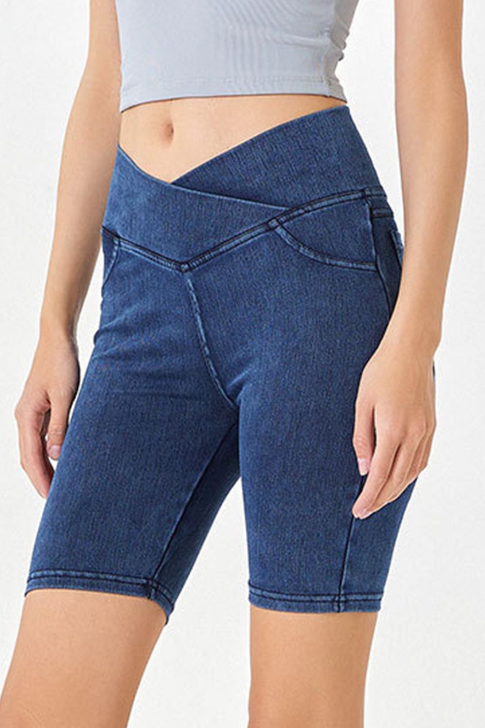 Basic Bae Asymmetrical Waist Denim Shorts with Pockets-BOTTOMS SIZES SMALL MEDIUM LARGE-[Adult]-[Female]-2022 Online Blue Zone Planet