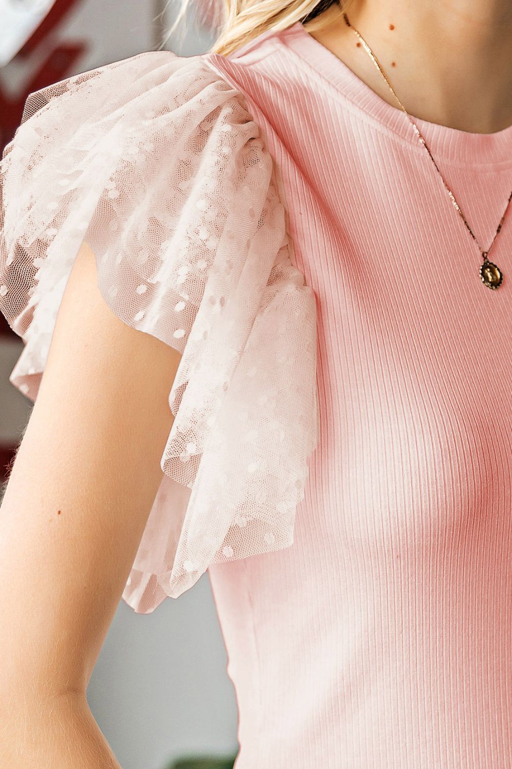 Ruffled Round Neck Cap Sleeve Blouse-TOPS / DRESSES-[Adult]-[Female]-2022 Online Blue Zone Planet